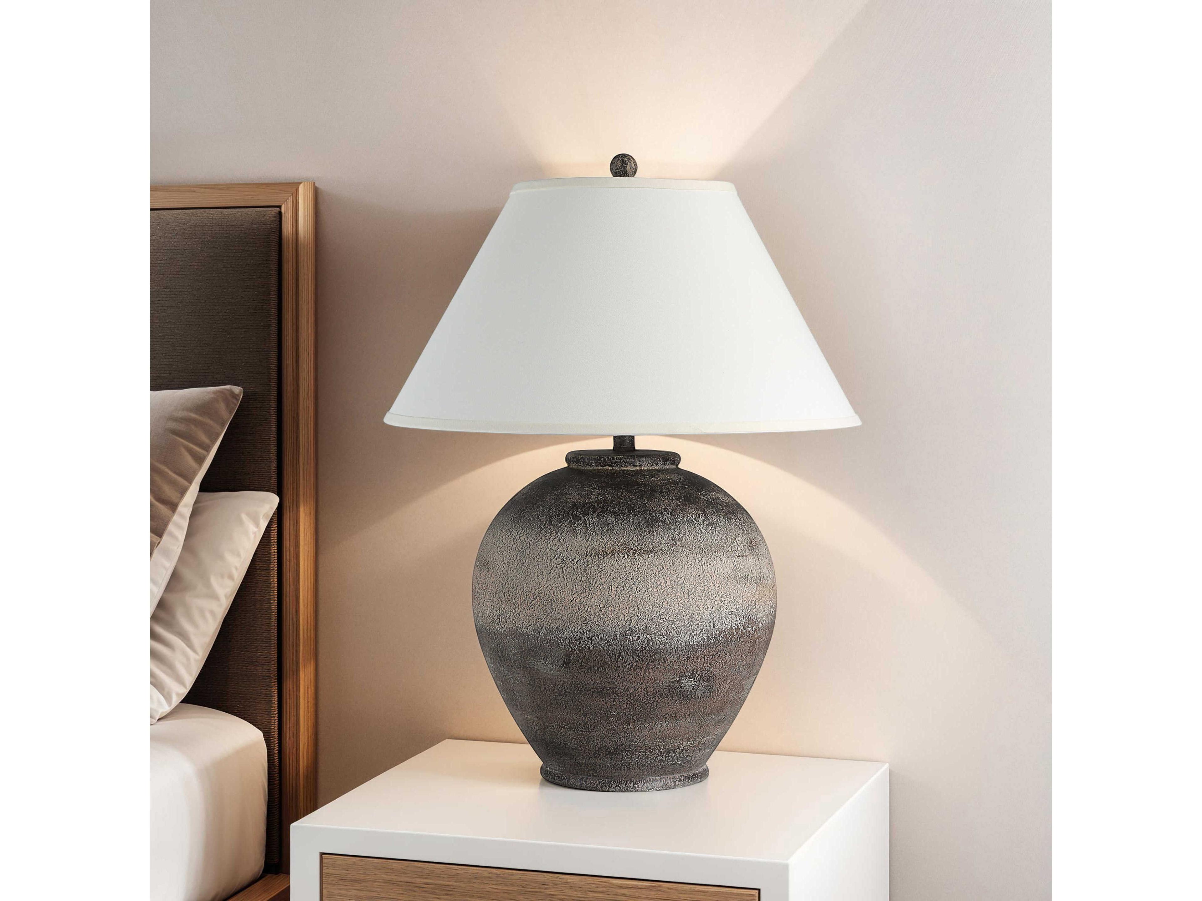Renwil Bronce Painted Dark Brown Beige Ivory Linen Buffet Lamp