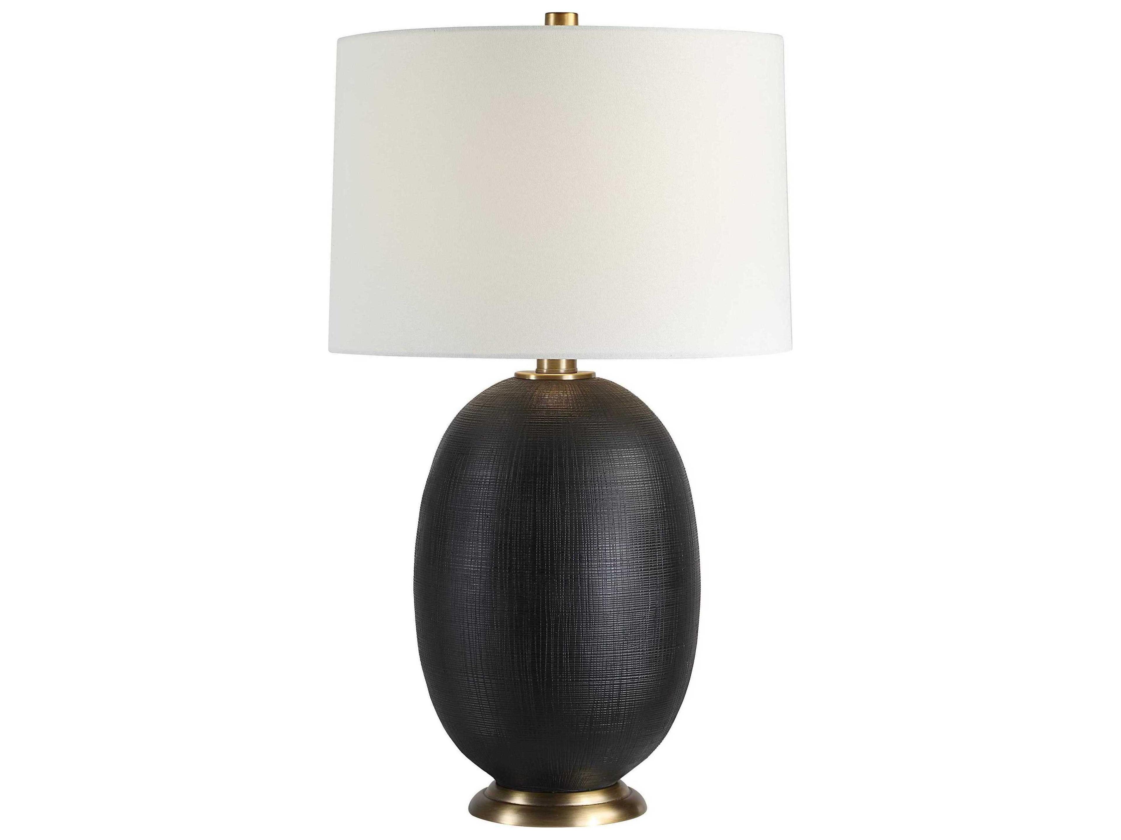 Renwil Carmesi Painted Matte Black Ivory Linen Buffet Lamp