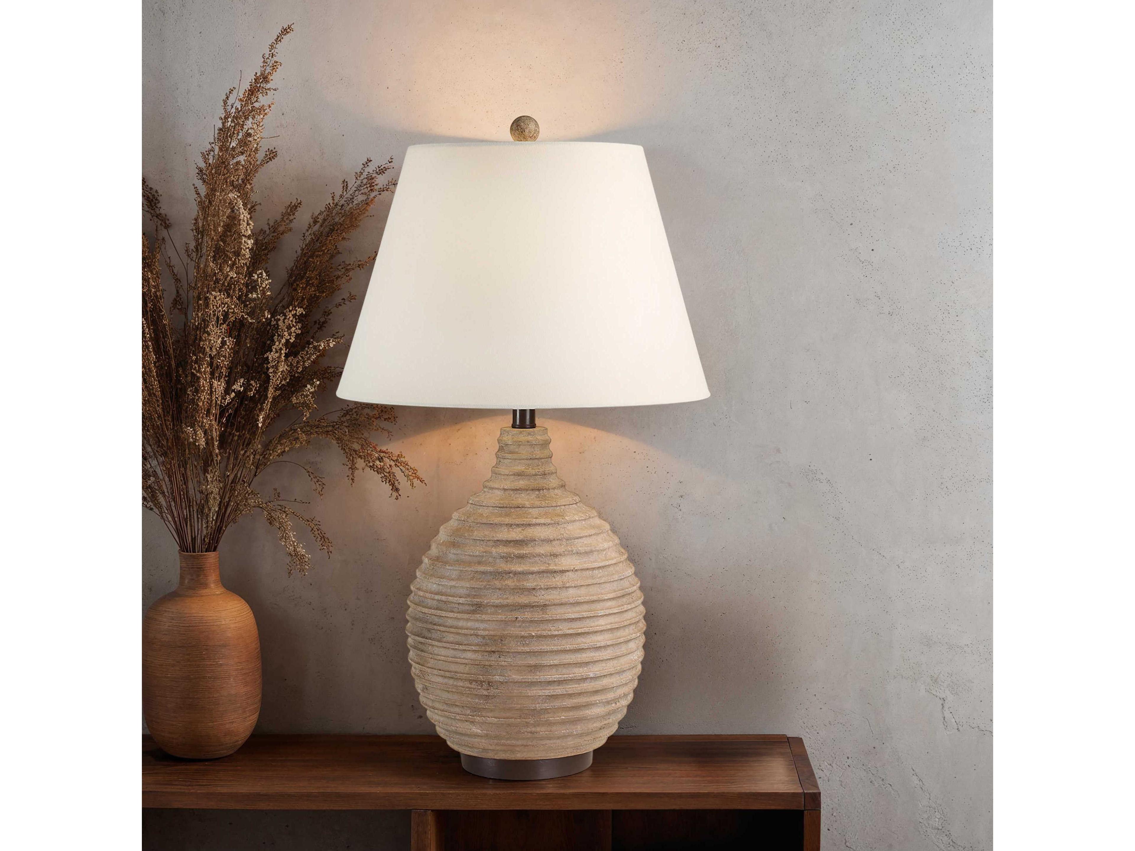 Renwil Cebada Painted Textured Brown Beige Ivory Linen Buffet Lamp