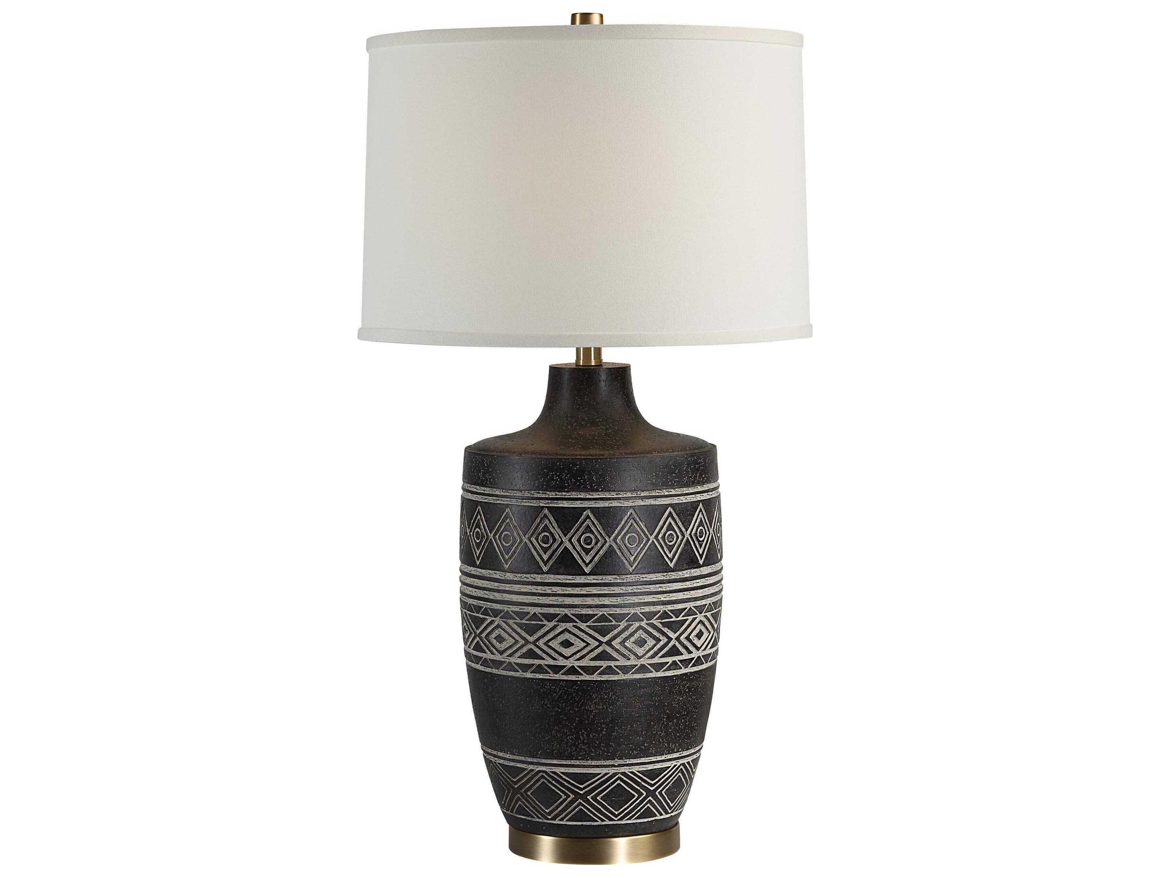 Renwil Ceniza Painted Black Wash Ivory Linen Buffet Lamp