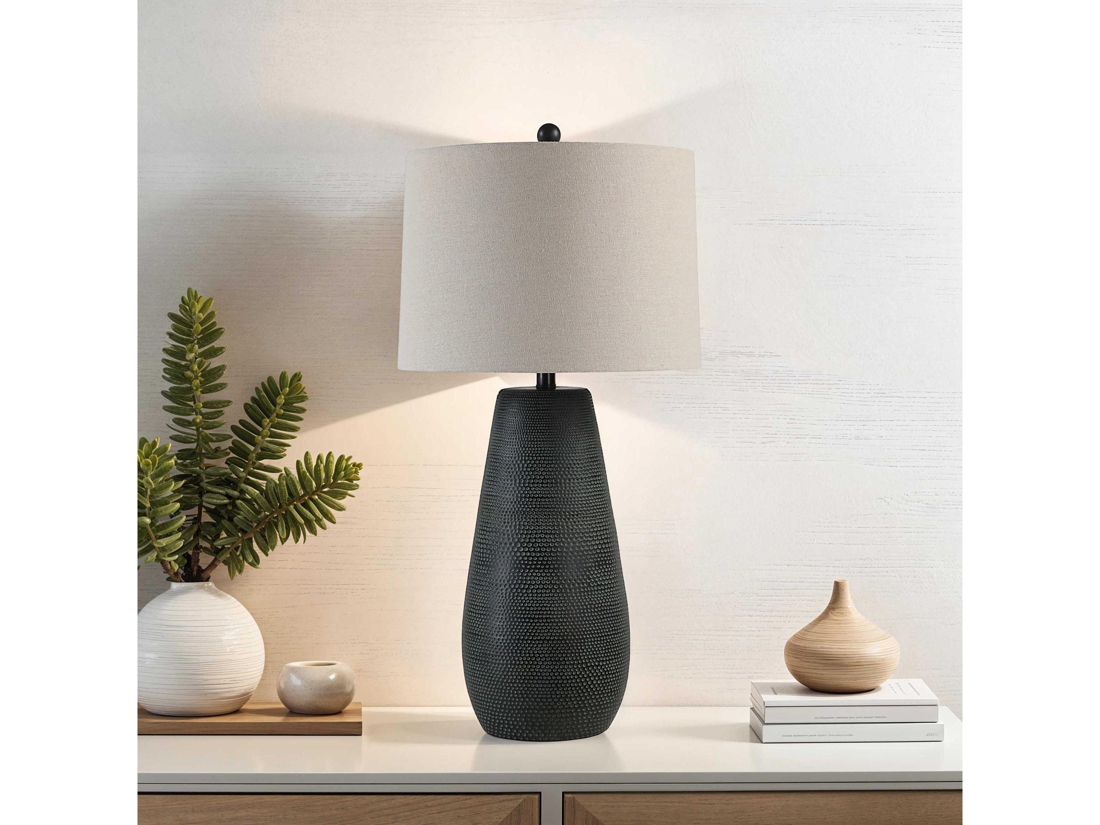 Renwil Cipria Painted Black Oatmeal Linen Buffet Lamp