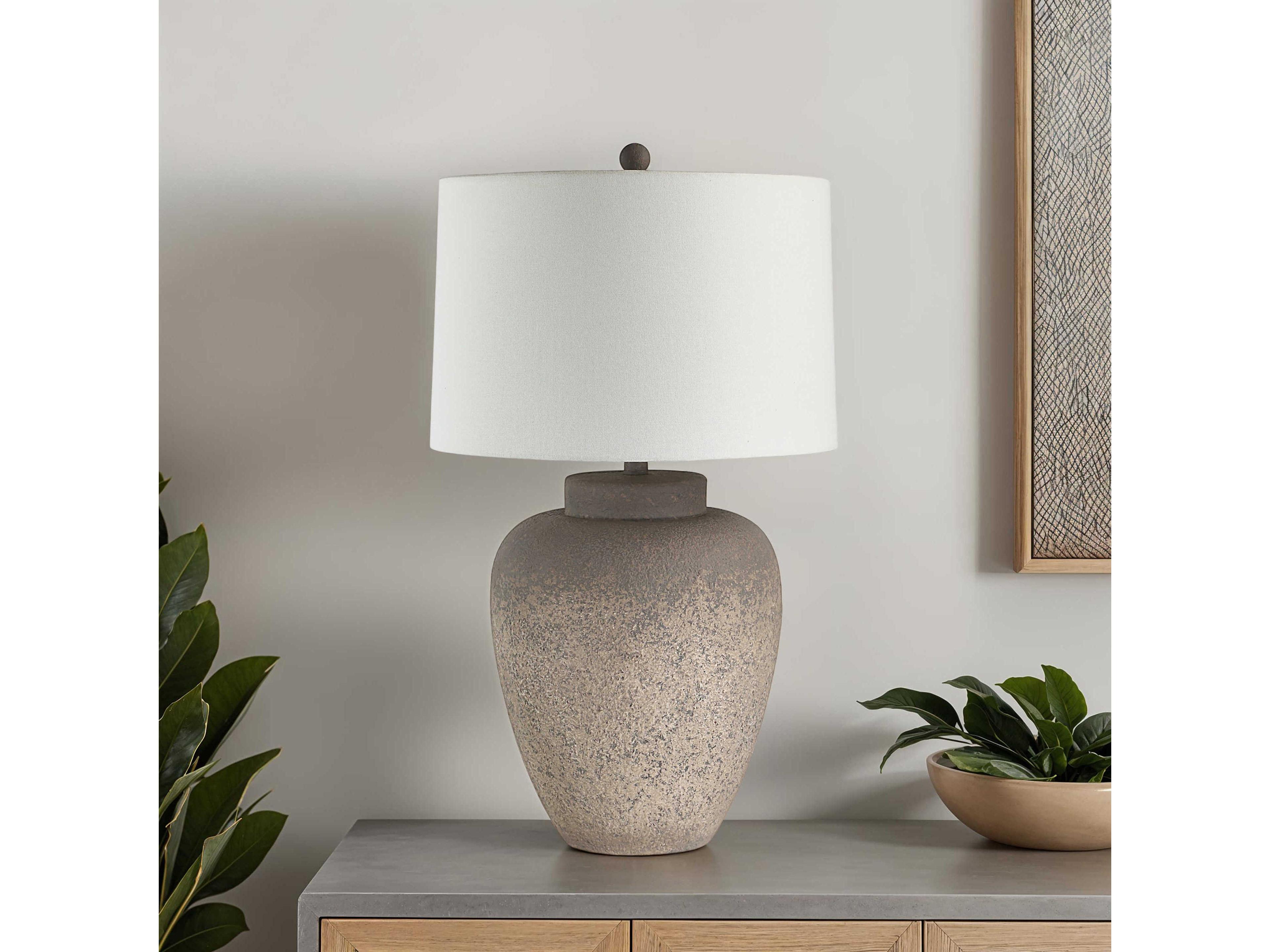 Renwil Lattuga Painted Textured Beige Ivory Linen Off White Buffet Lamp