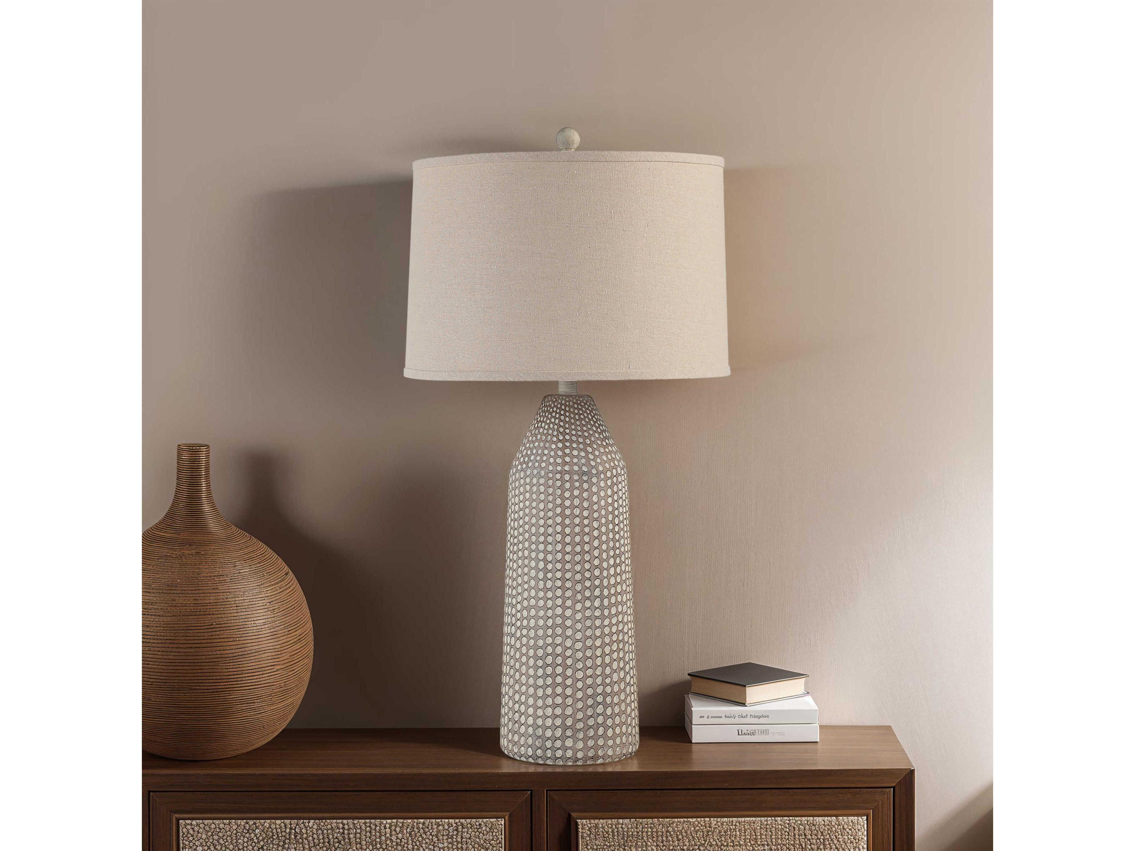 Renwil Lechuga Painted Beige Oatmeal Linen Off White Buffet Lamp