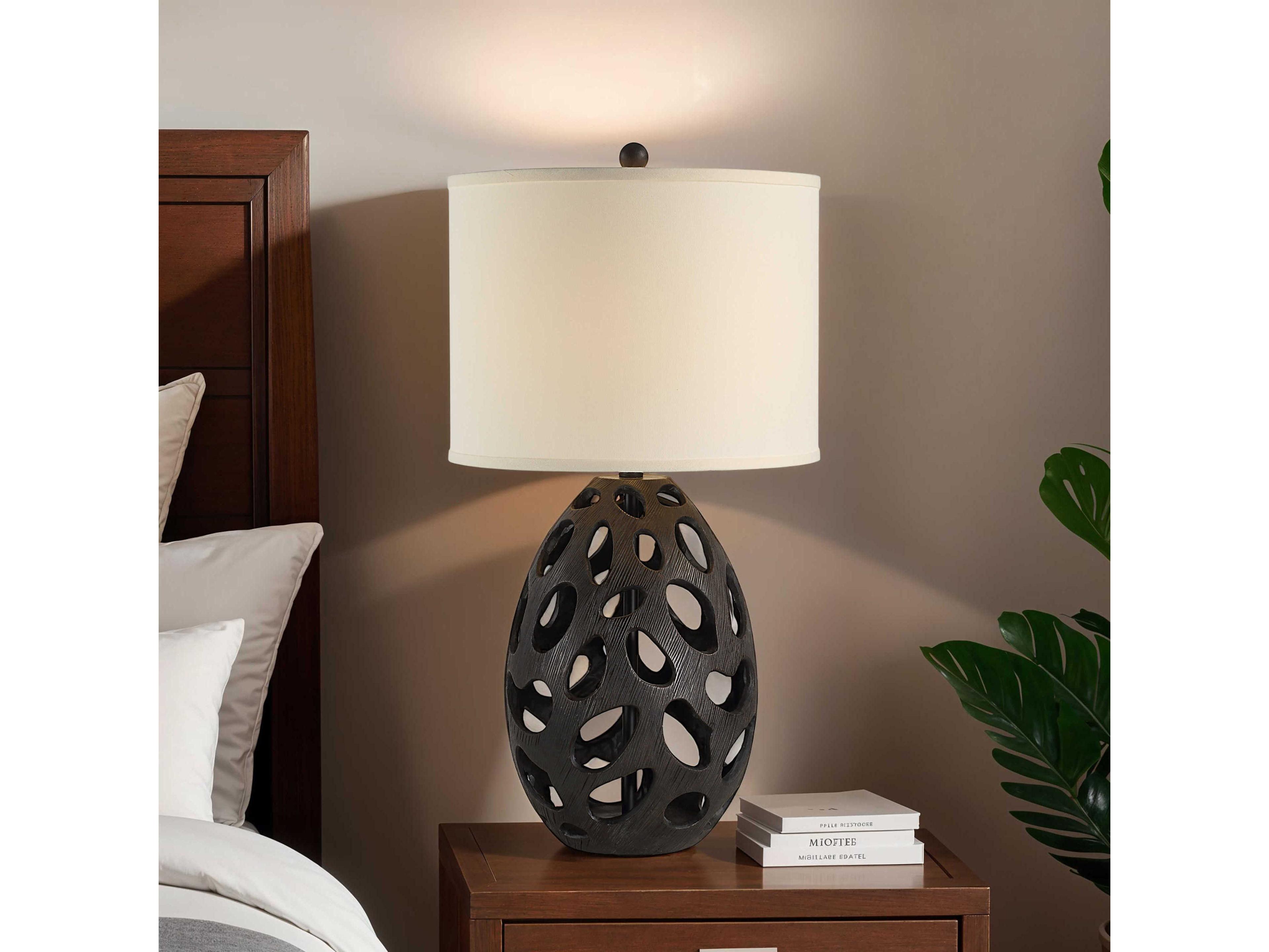 Renwil Loxley Painted Dark Brown Ivory Linen Buffet Lamp