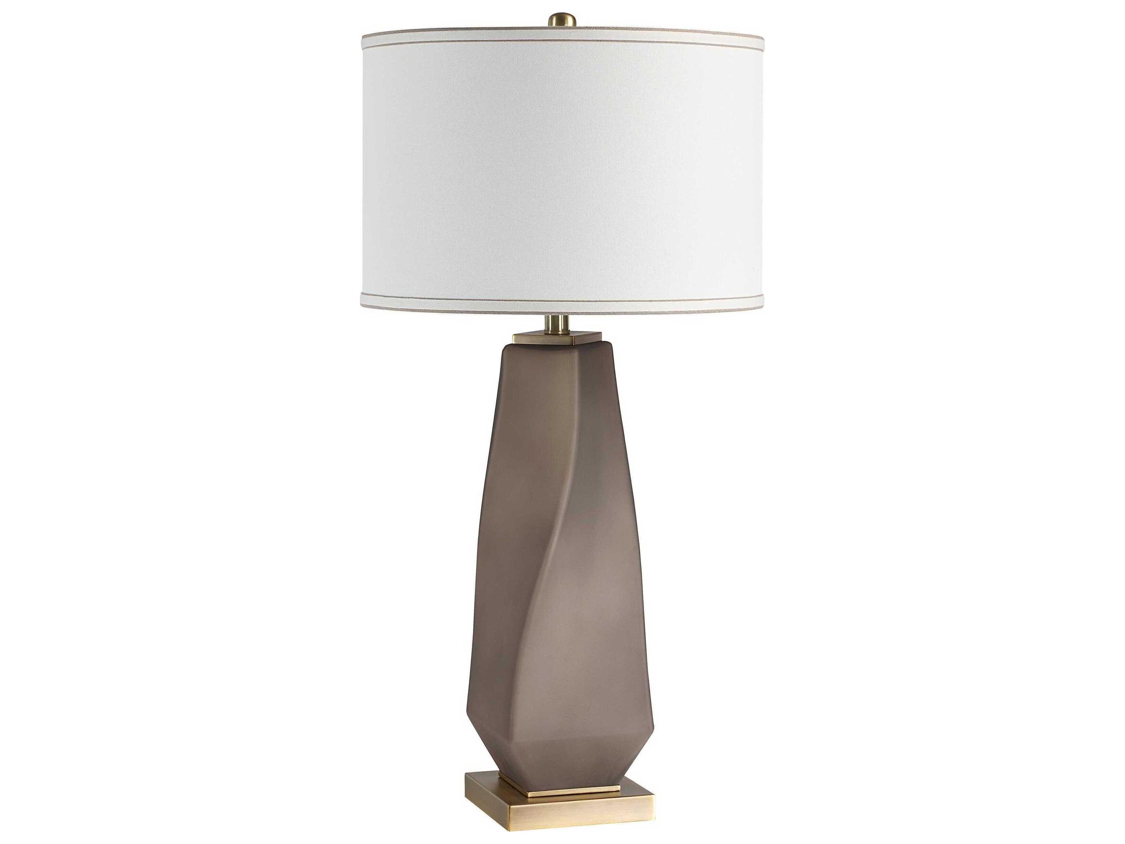 Mallorca Plated Smoke Gray Ivory Withbrown Trim Linen Buffet Lamp