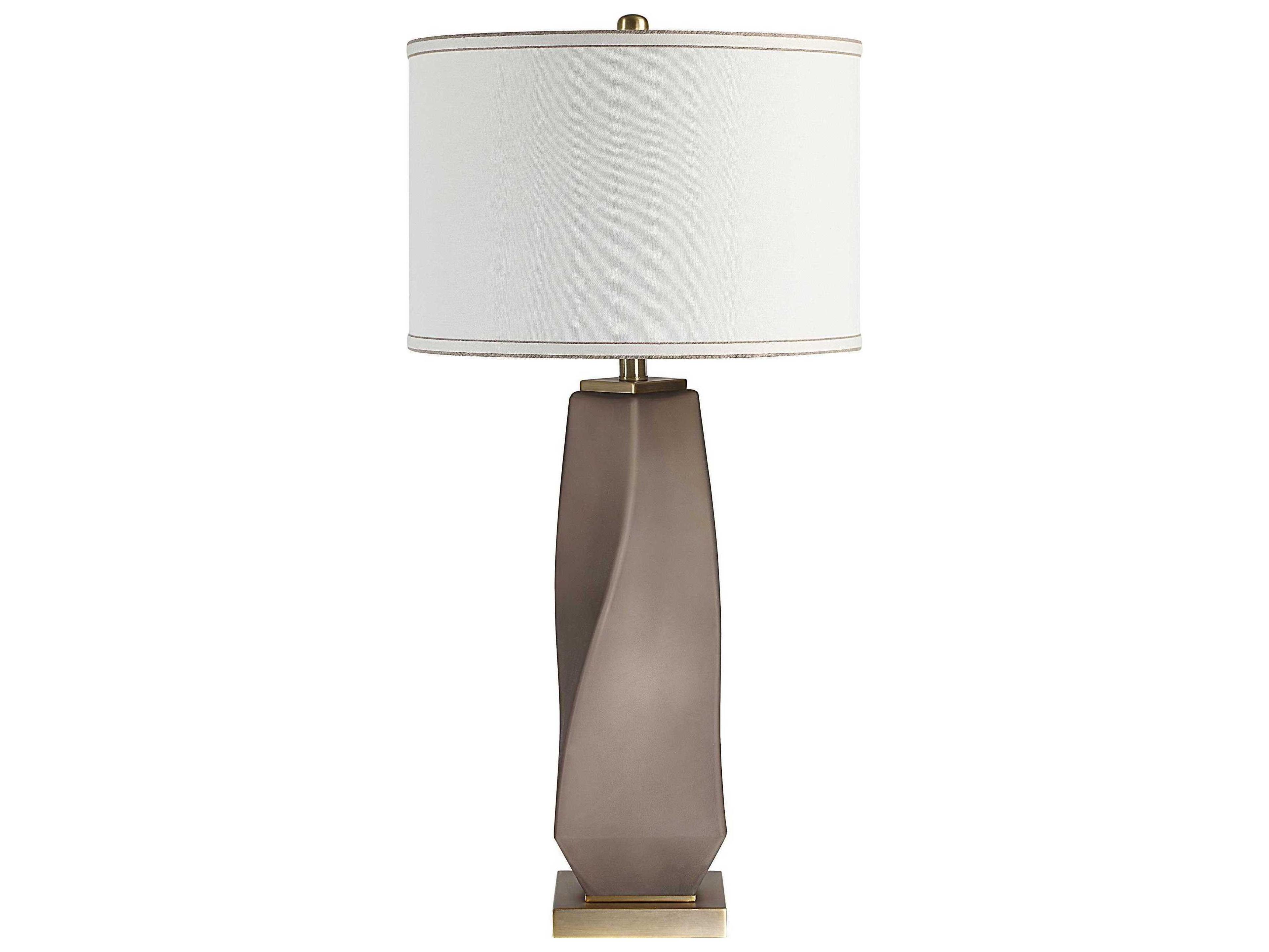 Renwil Mallorca Plated Smoke Gray Ivory Withbrown Trim Linen Buffet Lamp