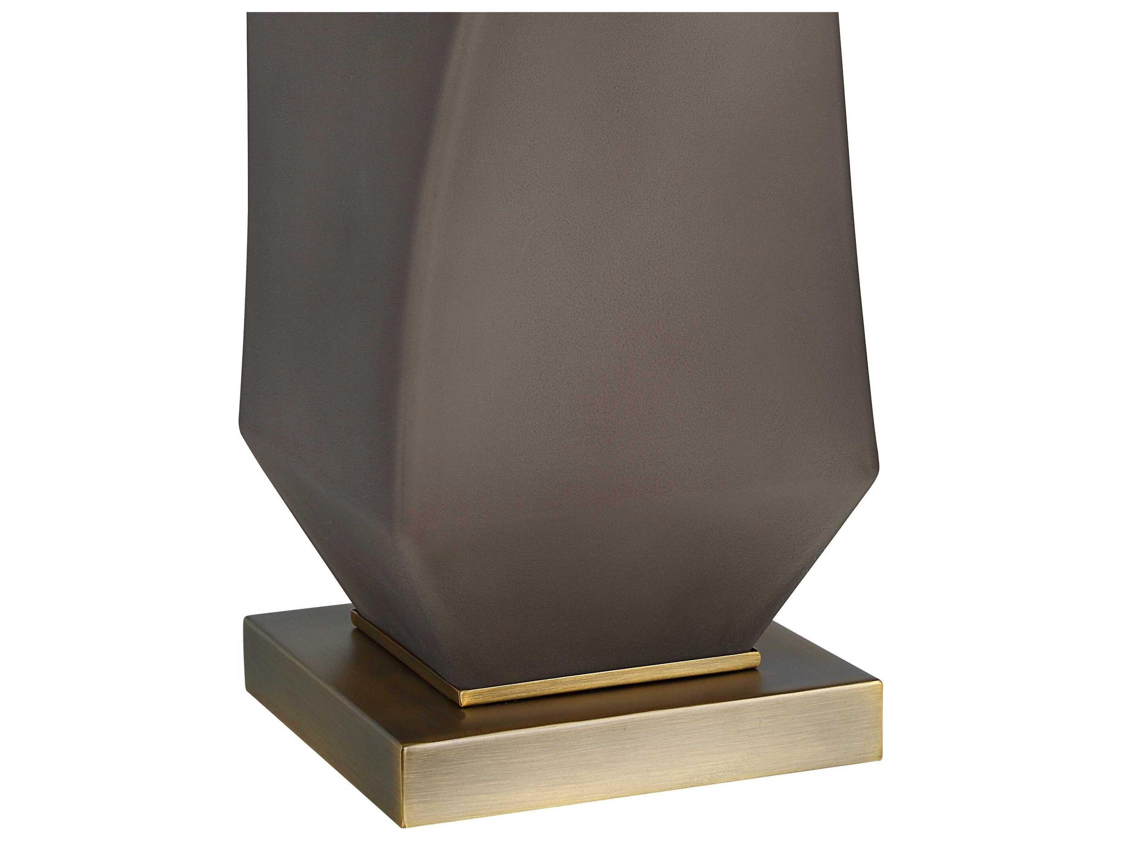 Renwil Mallorca Plated Smoke Gray Ivory Withbrown Trim Linen Buffet Lamp