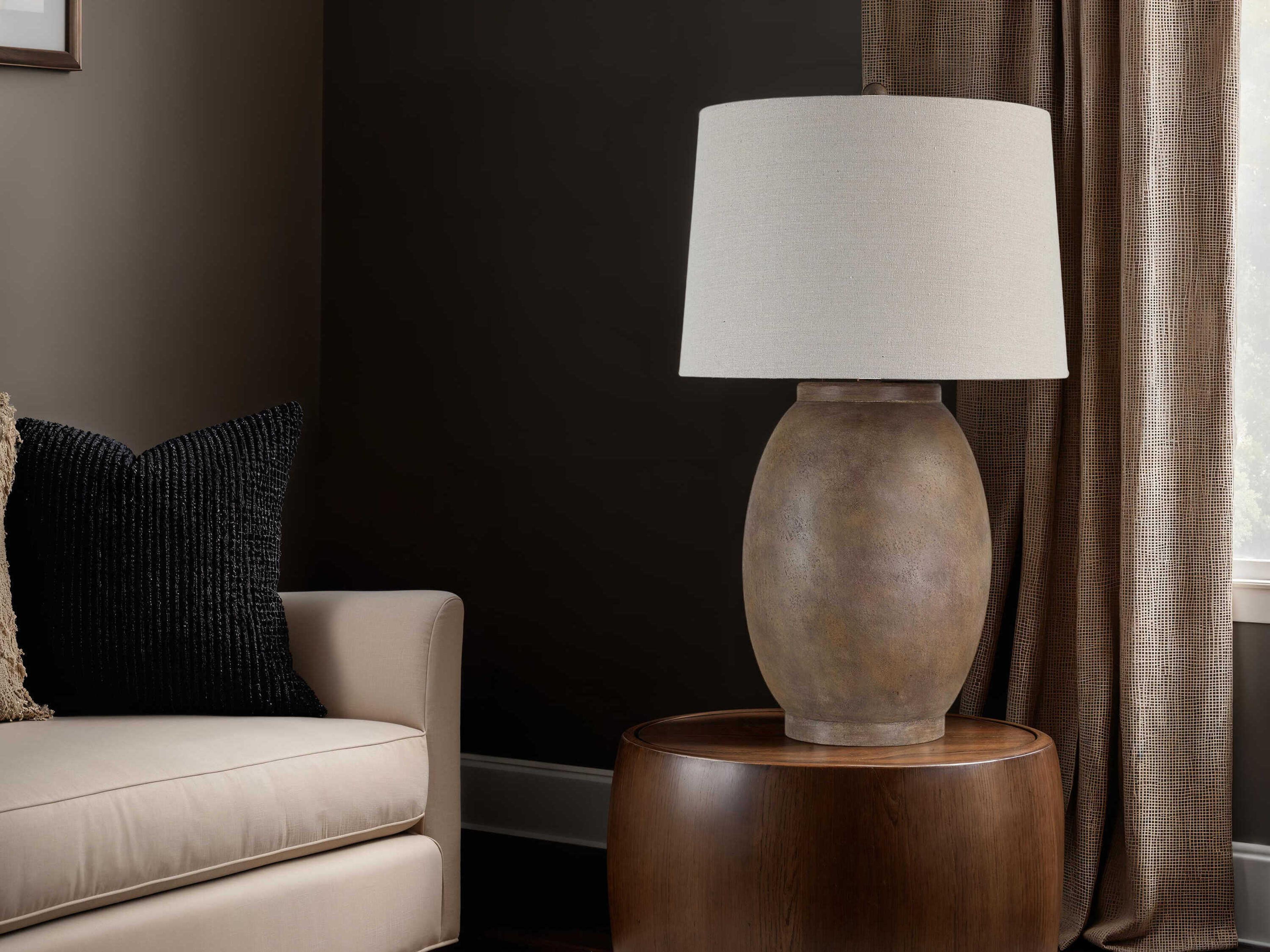 Renwil Naima Painted Brown Oatmeal Linen Buffet Lamp