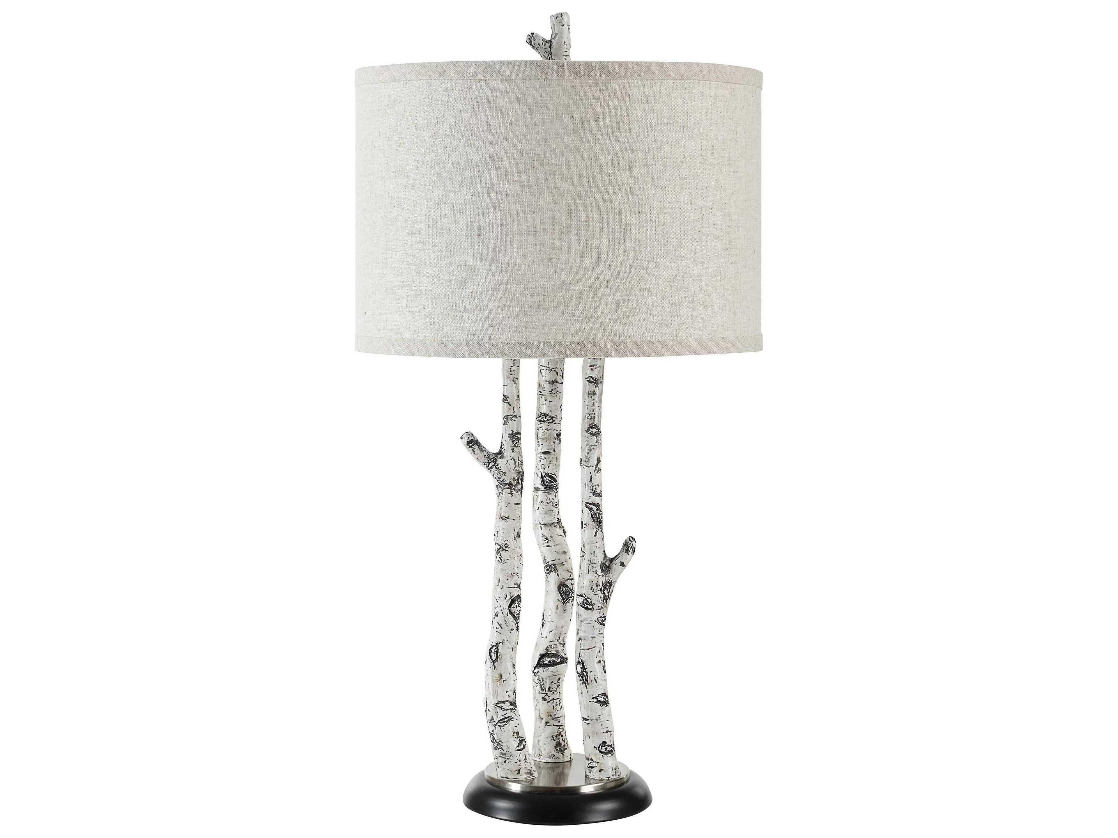 Naousa Painted White Wash Light Gray Linen Off Buffet Lamp