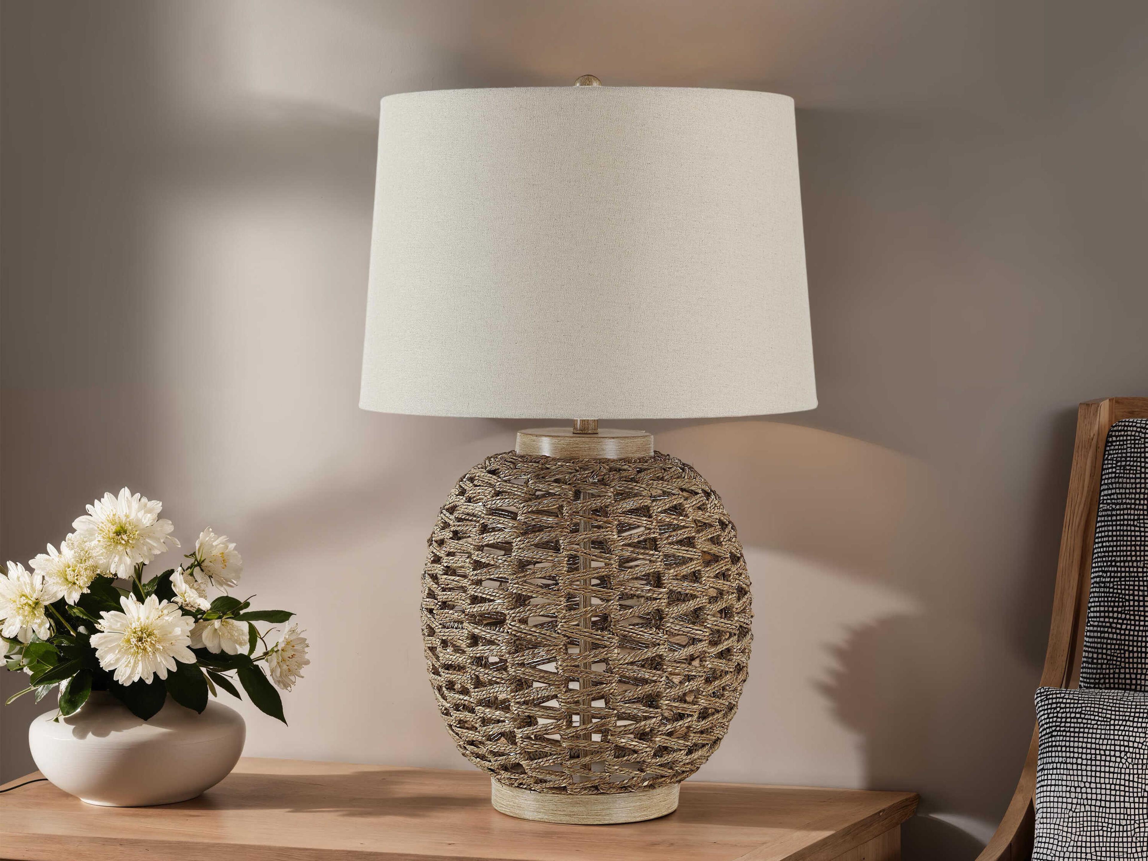 Renwil Noa Painted Natural Oatmeal Linen Brown Buffet Lamp