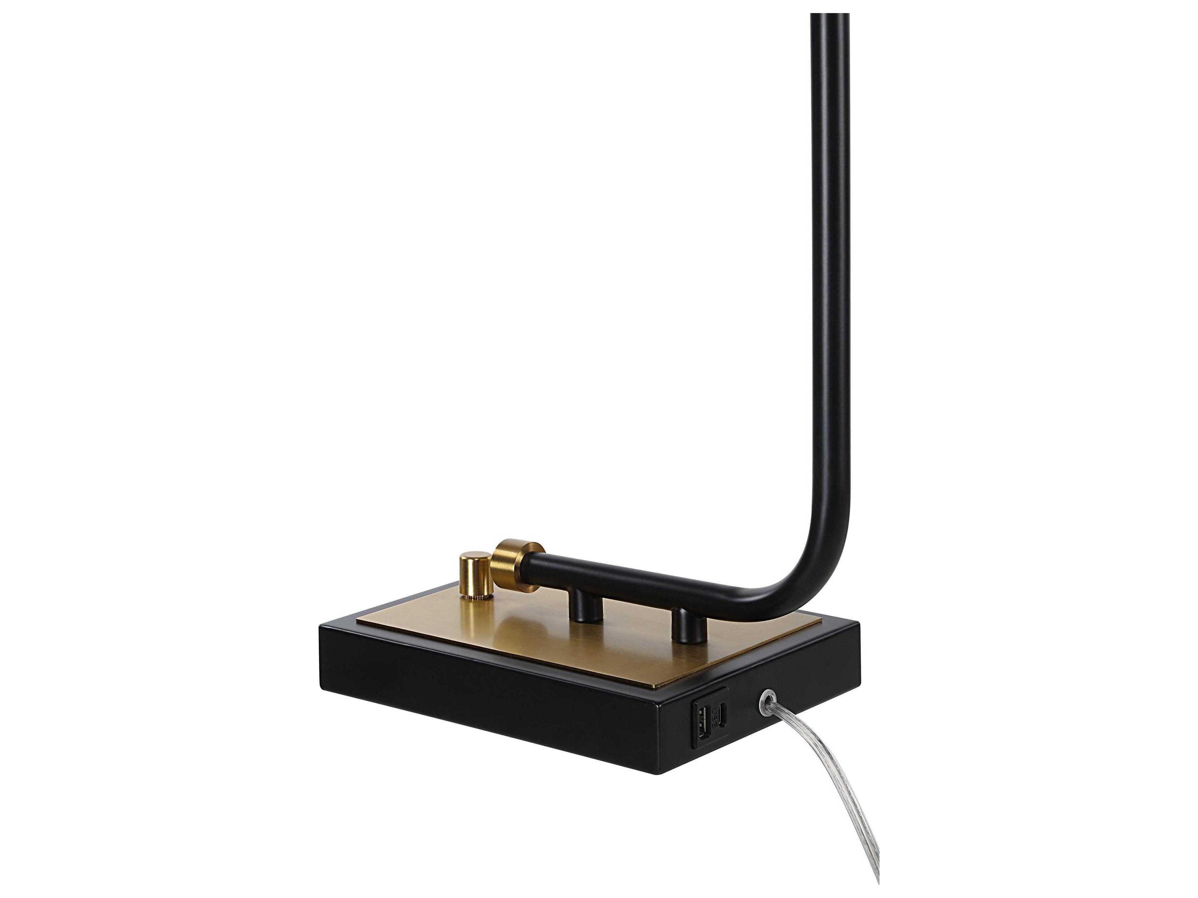 Renwil Perlato Powder Coated Matte Black Ivory Linen Desk Lamp