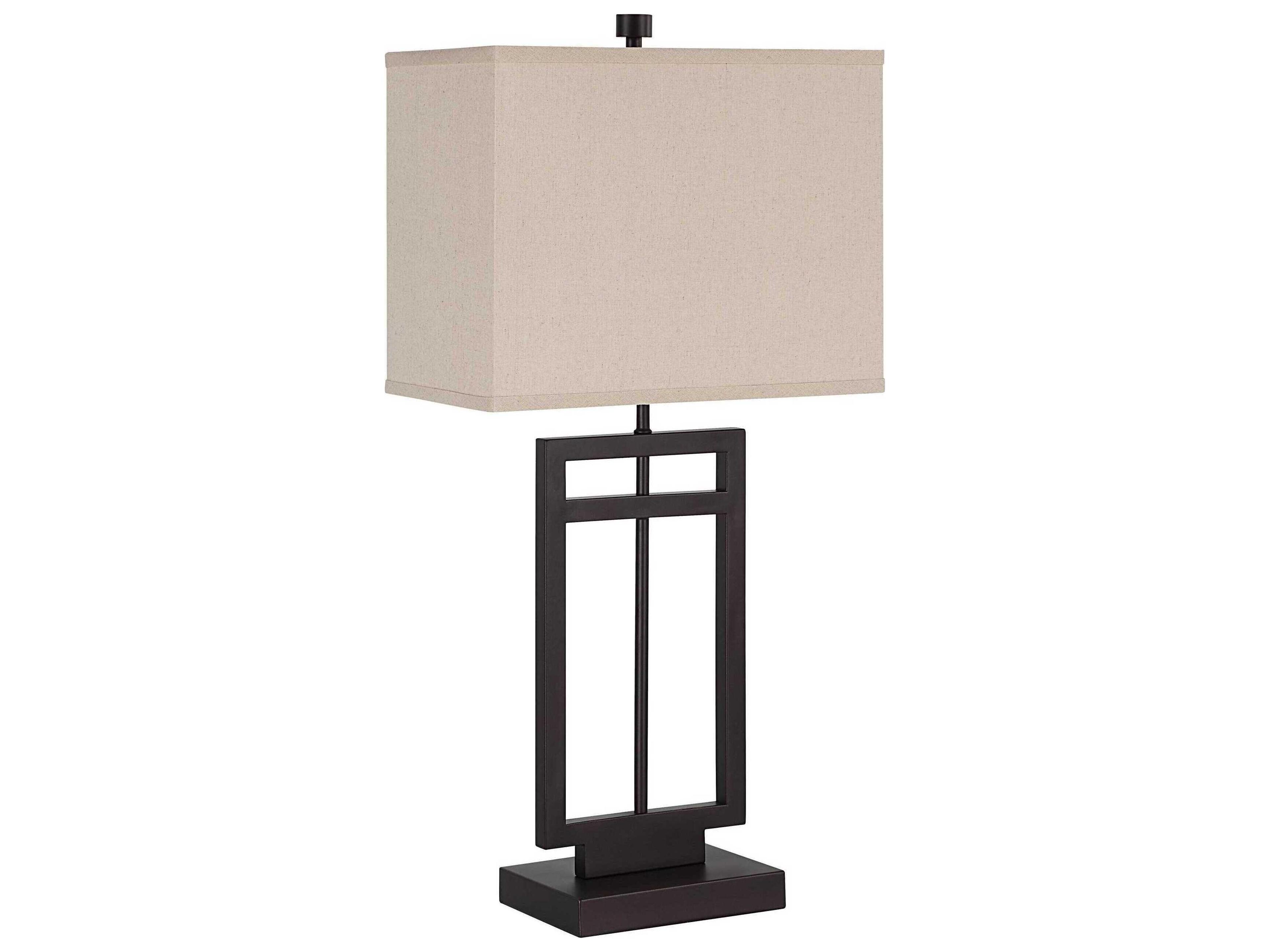 Sendai Powder Coated Bronze Beige Linen Buffet Lamp