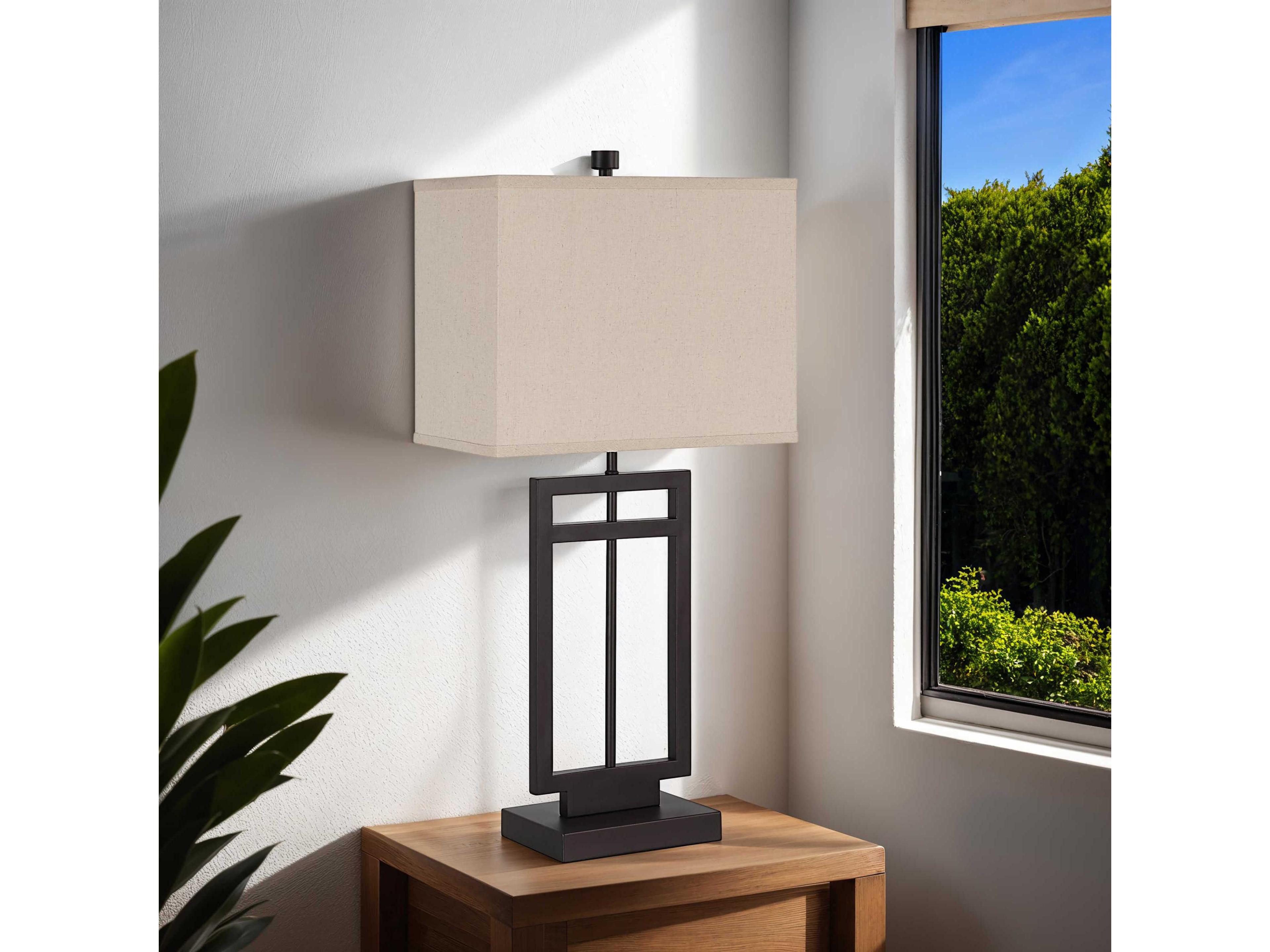 Renwil Sendai Powder Coated Bronze Beige Linen Buffet Lamp