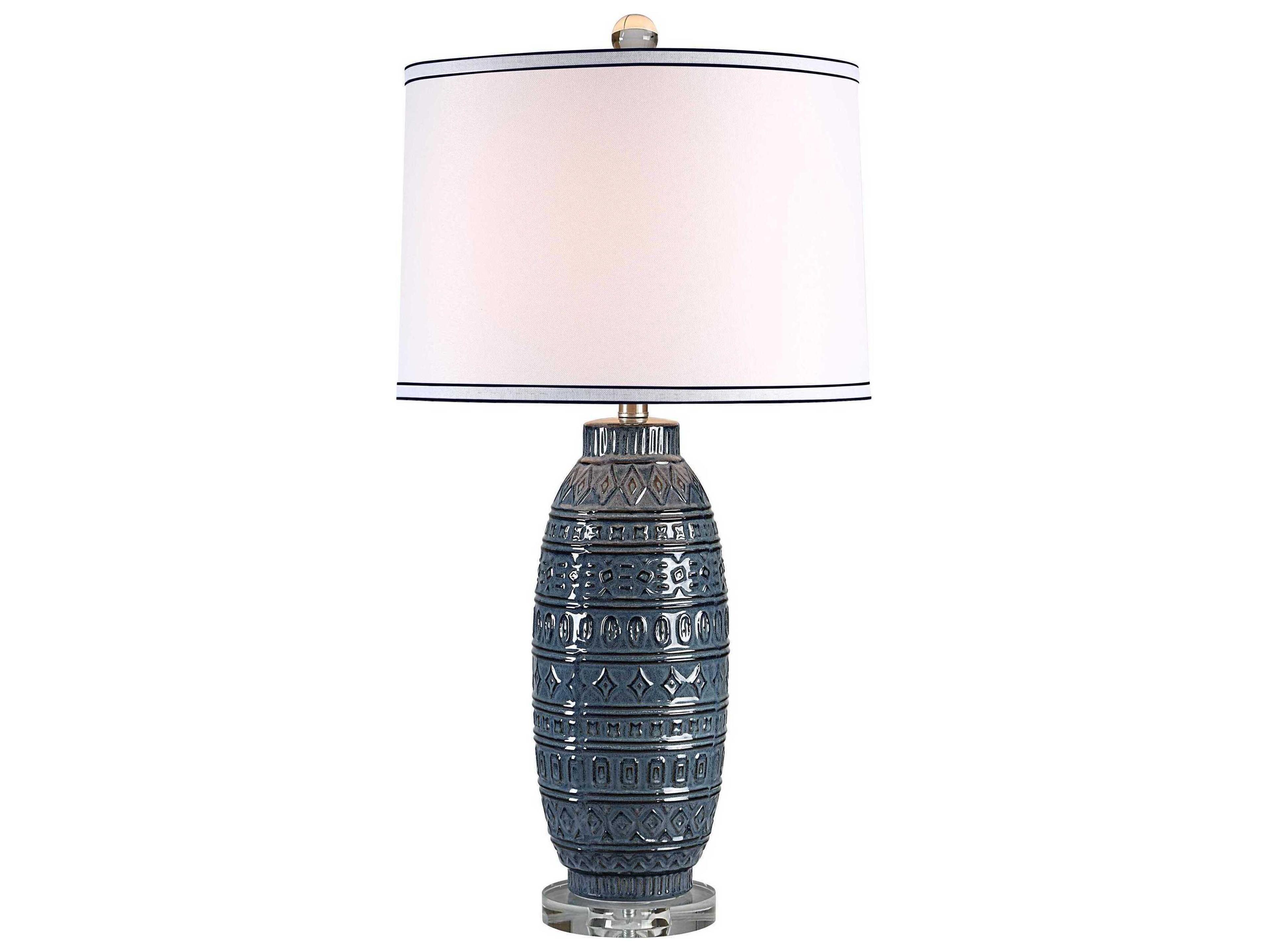 Renwil Spirea Glazed Blue White With Trim Linen Buffet Lamp