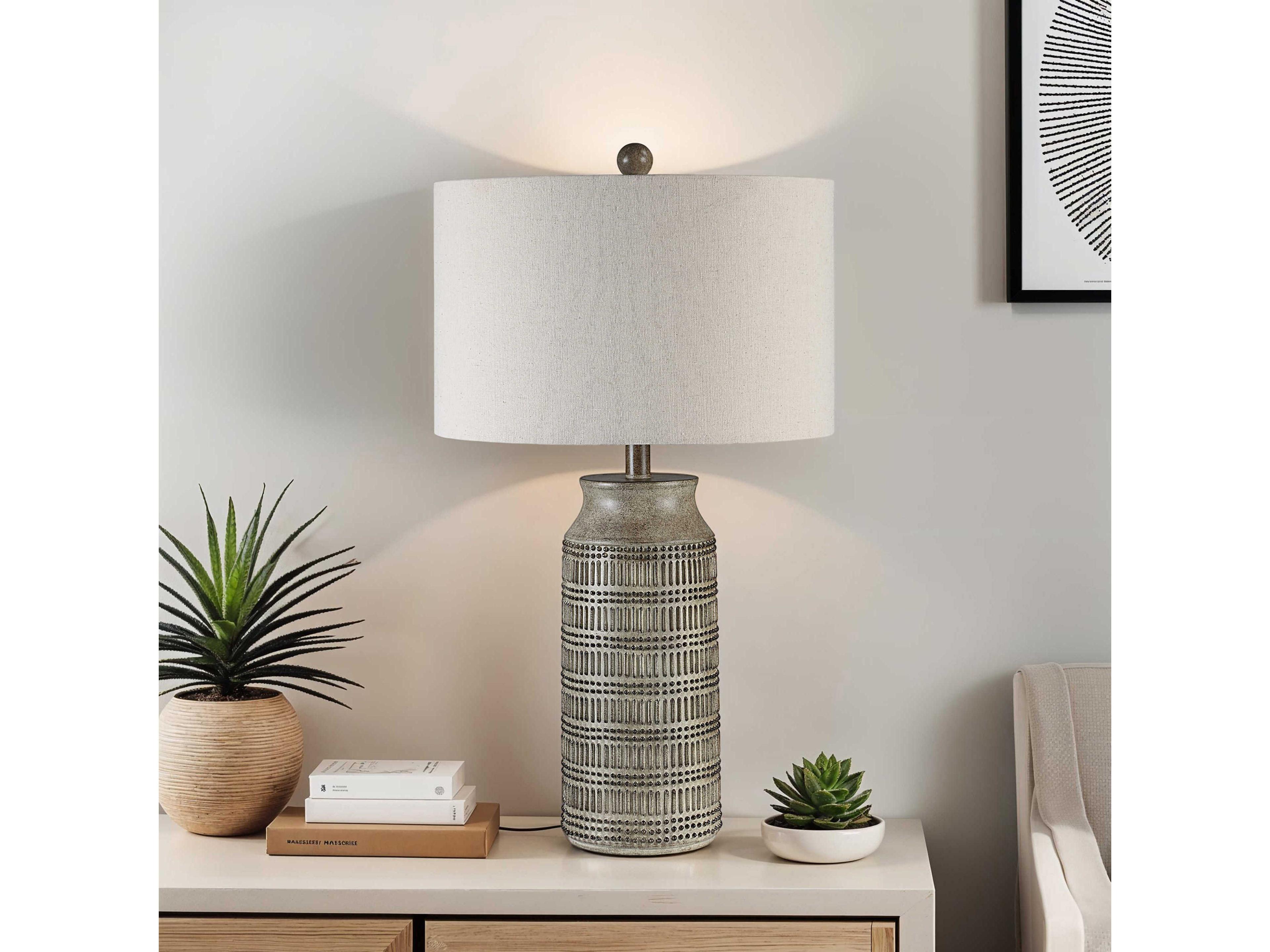 Renwil Tarragona Painted Light Brown Cream Linen Buffet Lamp