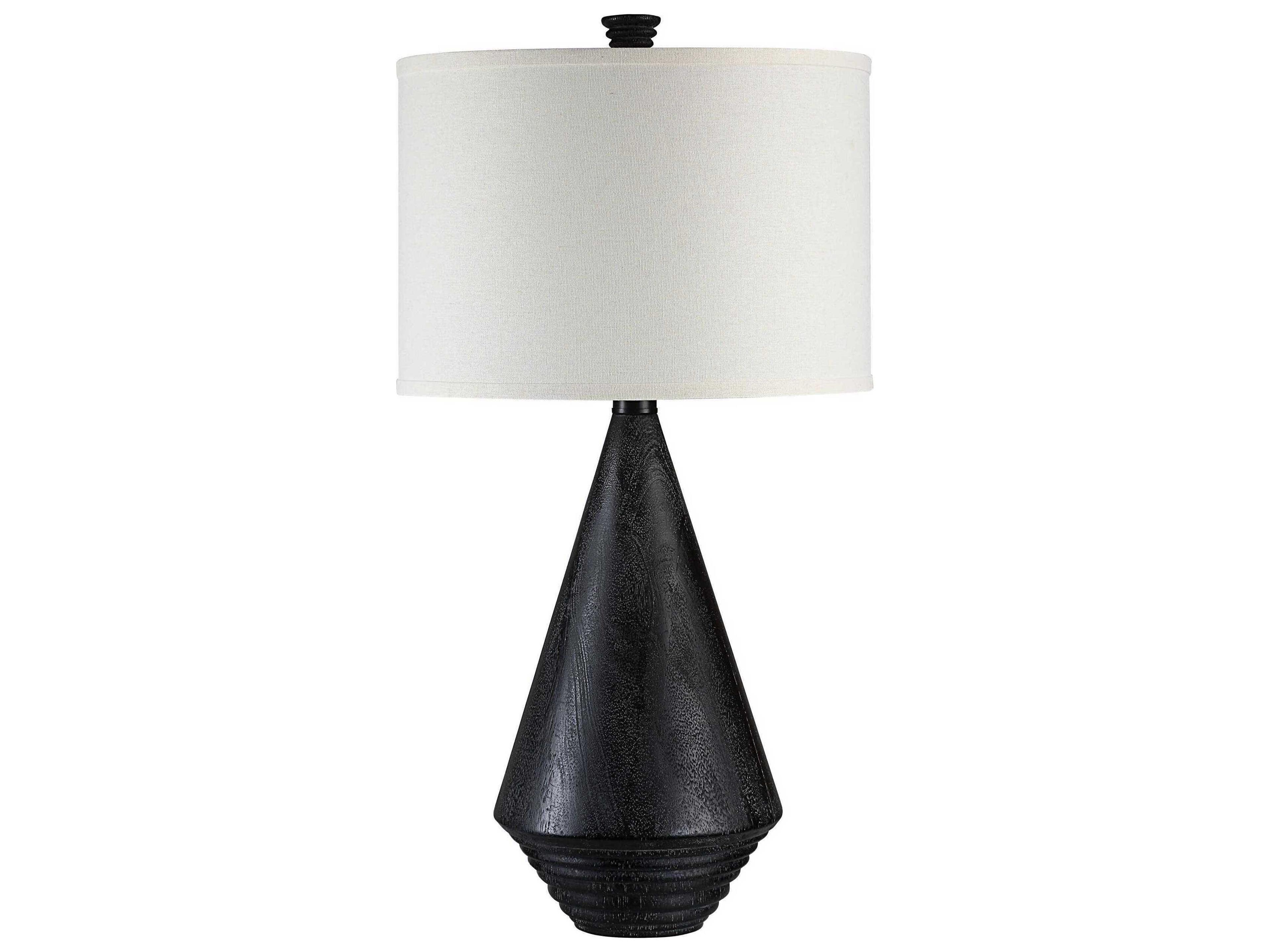 Renwil Tortora Painted Matte Black Wash Cream Linen Buffet Lamp