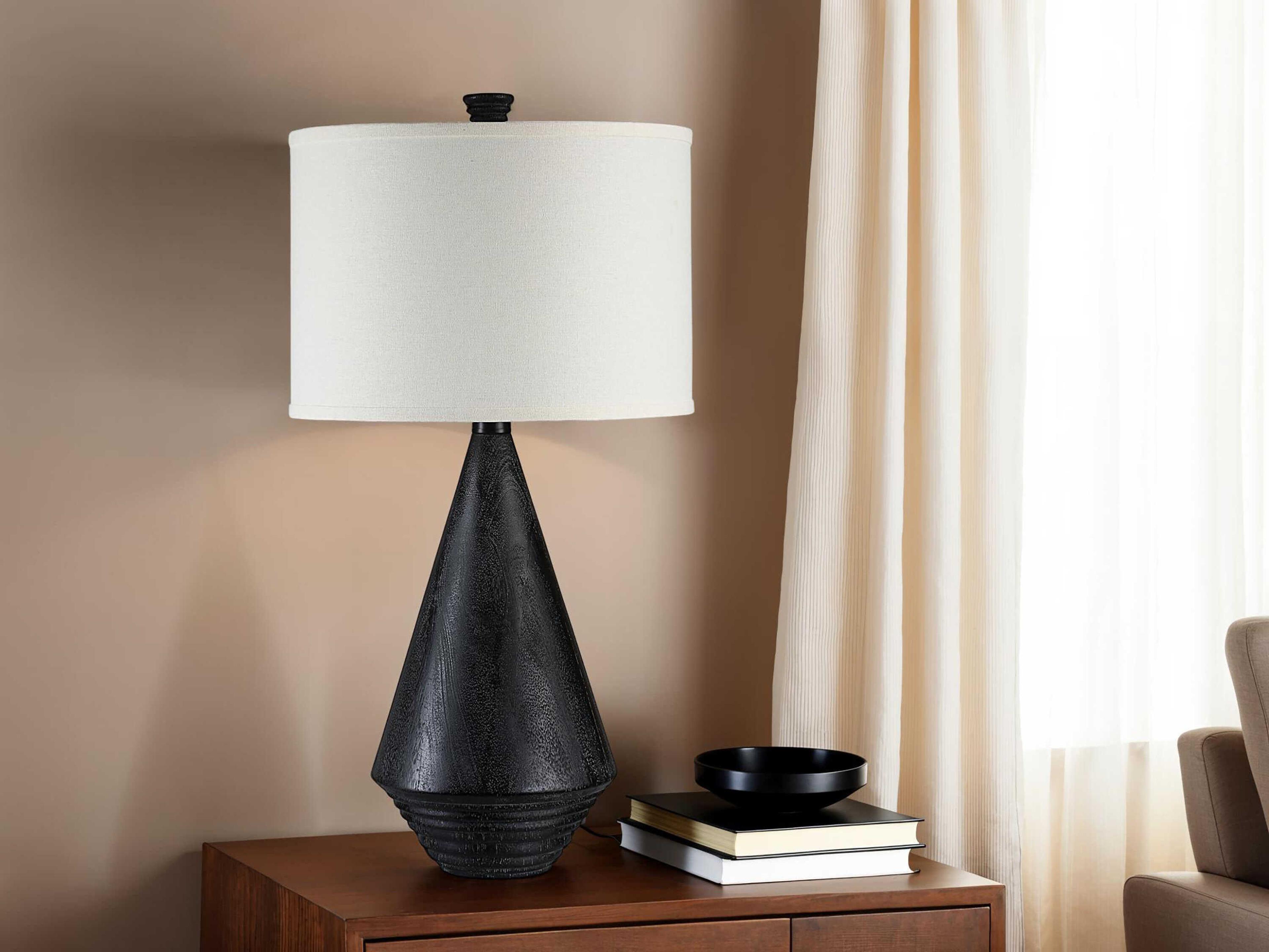 Renwil Tortora Painted Matte Black Wash Cream Linen Buffet Lamp