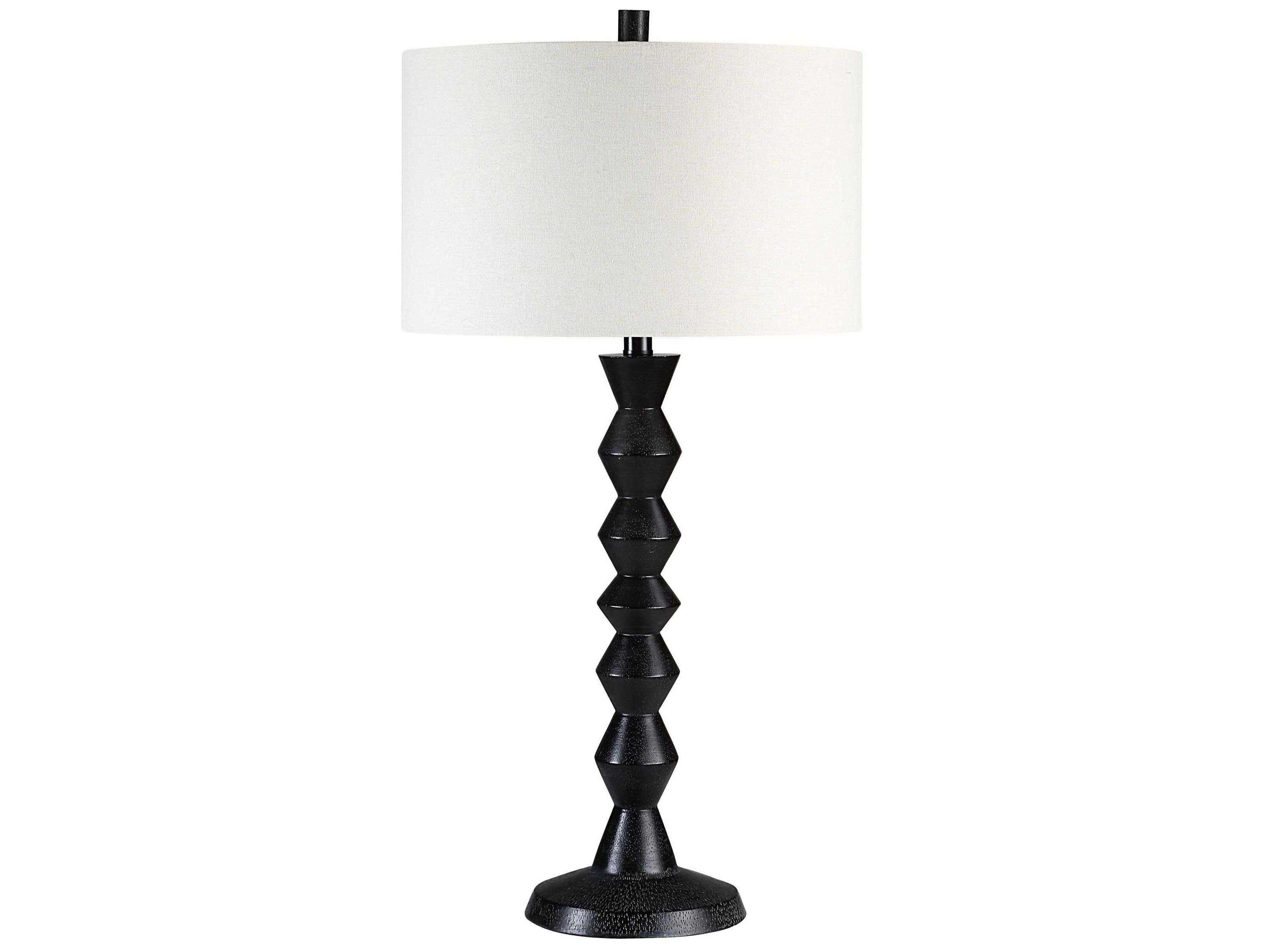 Tulum Painted Matte Black Wash Cream Linen Buffet Lamp