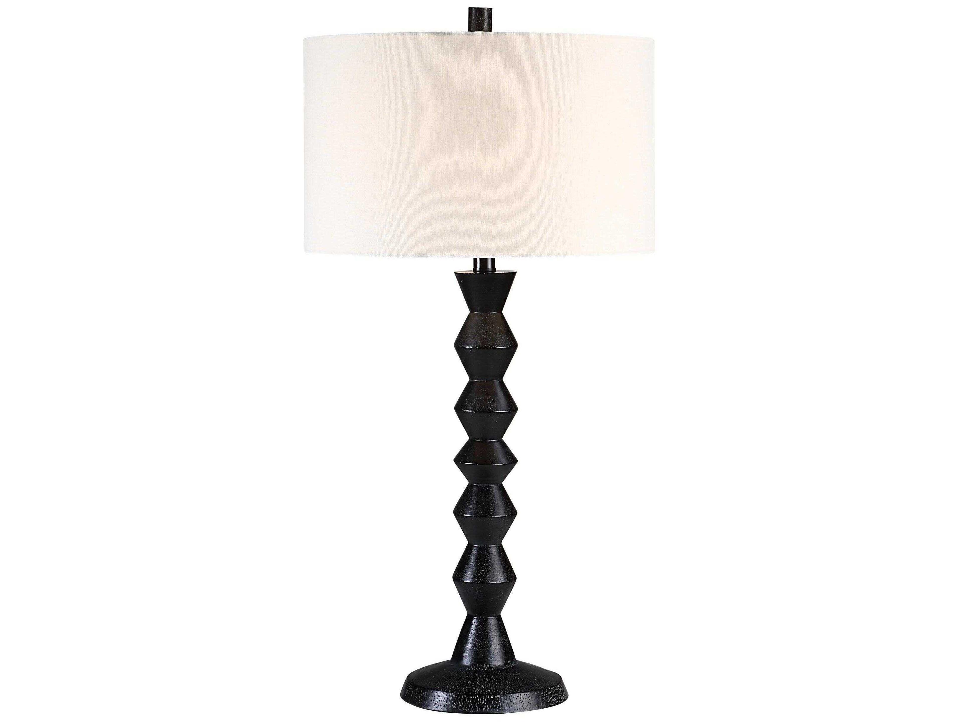 Renwil Tulum Painted Matte Black Wash Cream Linen Buffet Lamp