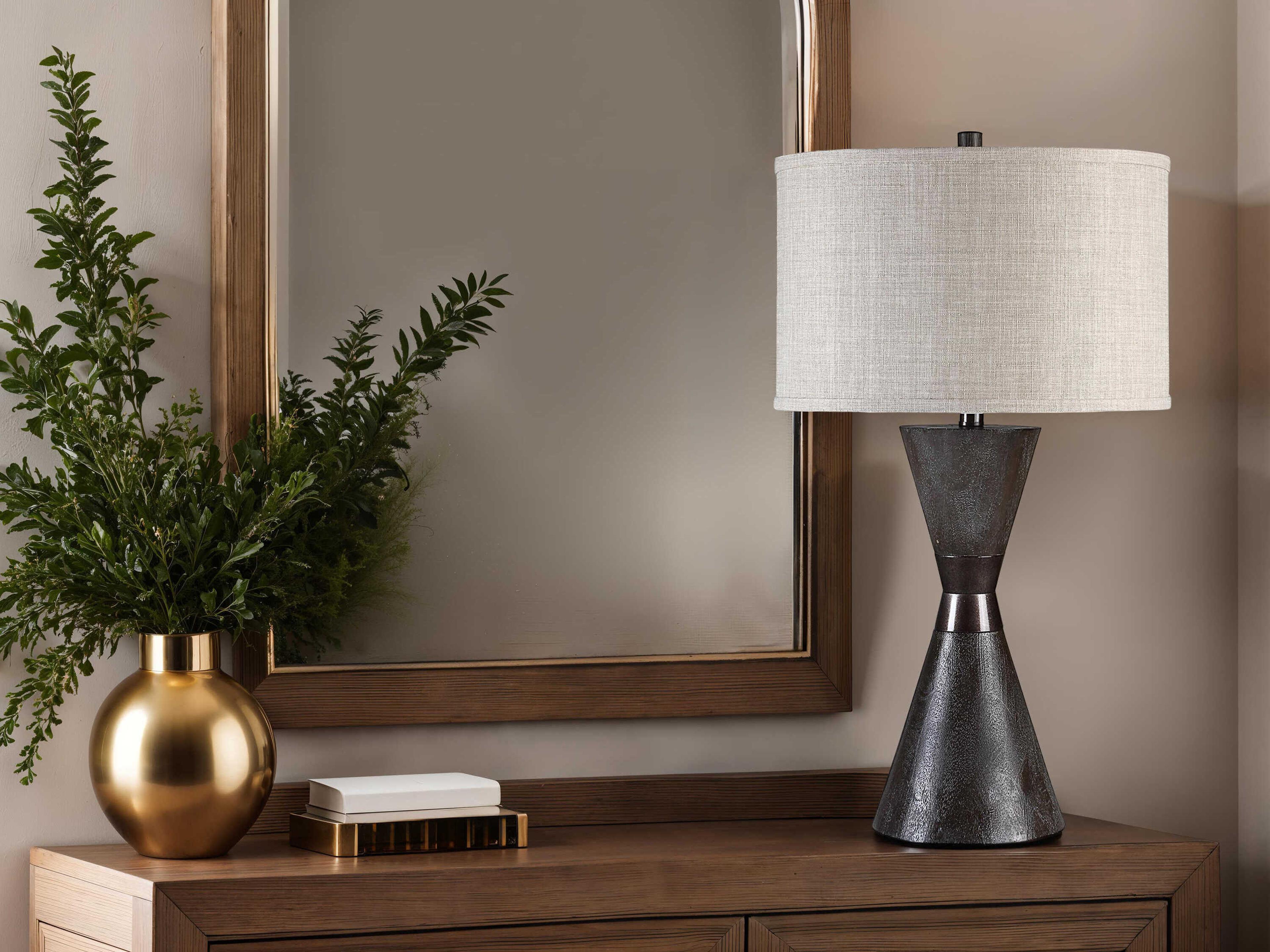 Renwil Vyara Painted Dark Brown Cream Linen Buffet Lamp