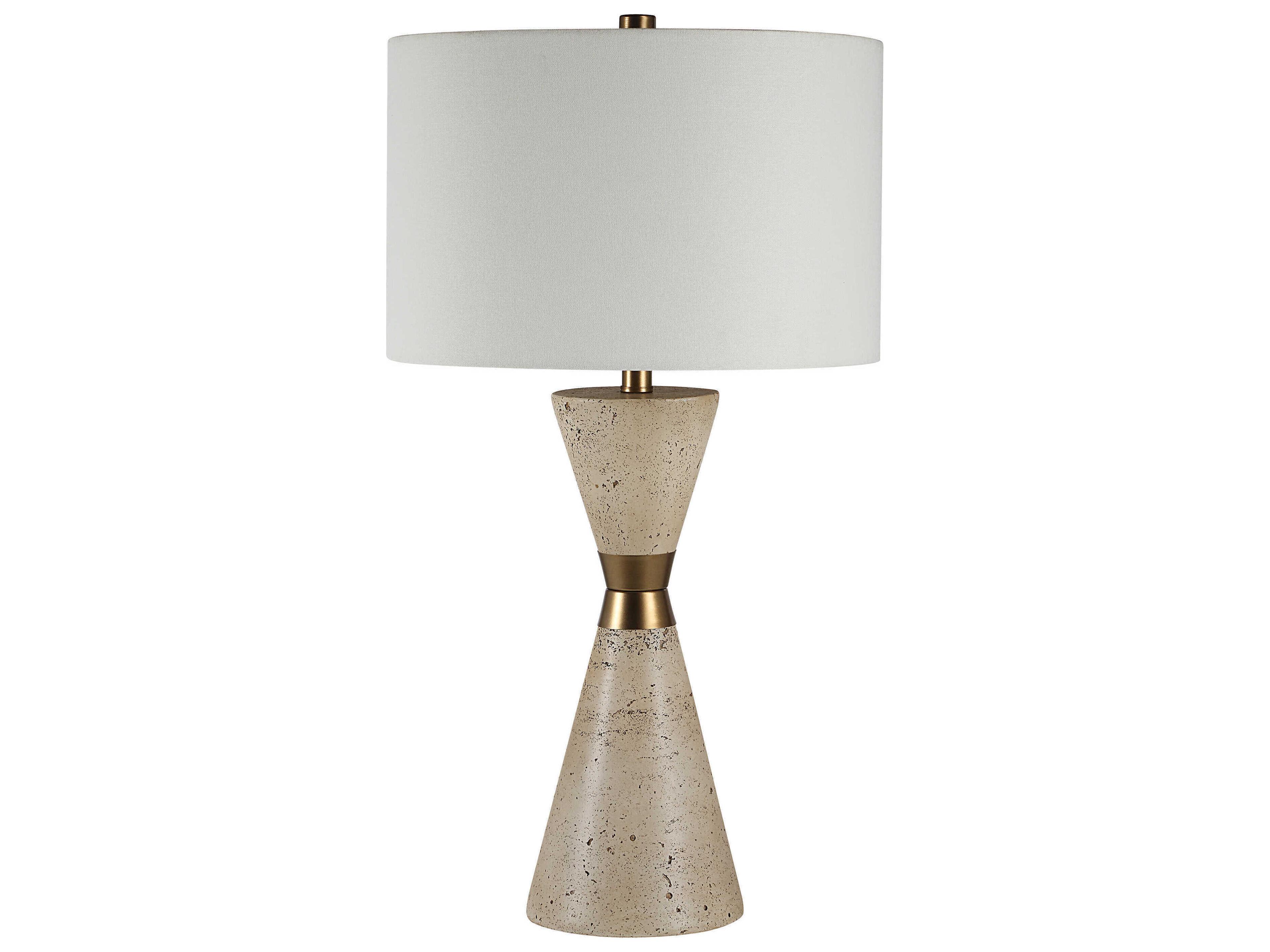 Veza Faux Beige Travertine Off White Buffet Lamp