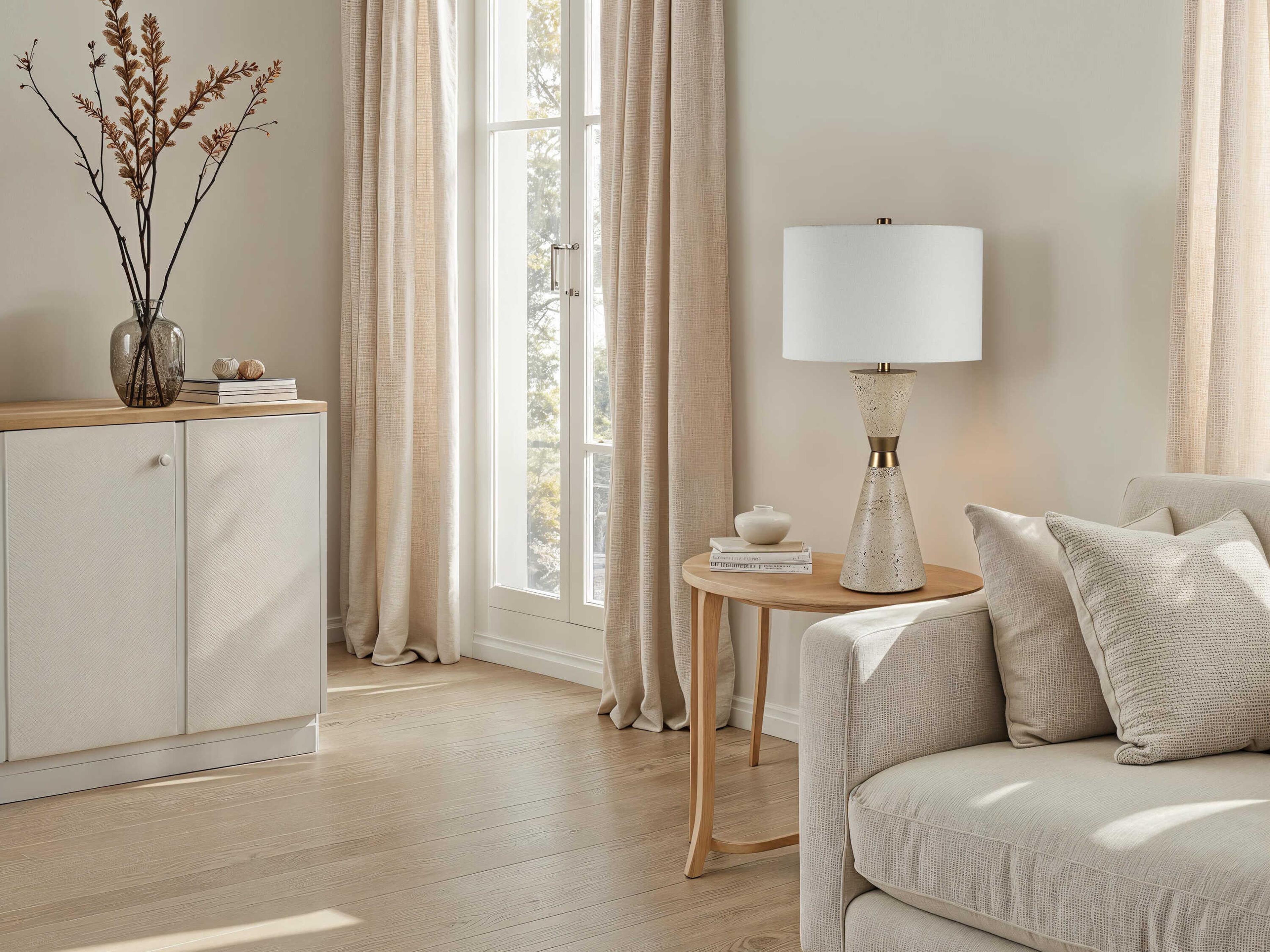 Renwil Veza Faux Beige Travertine Off White Buffet Lamp