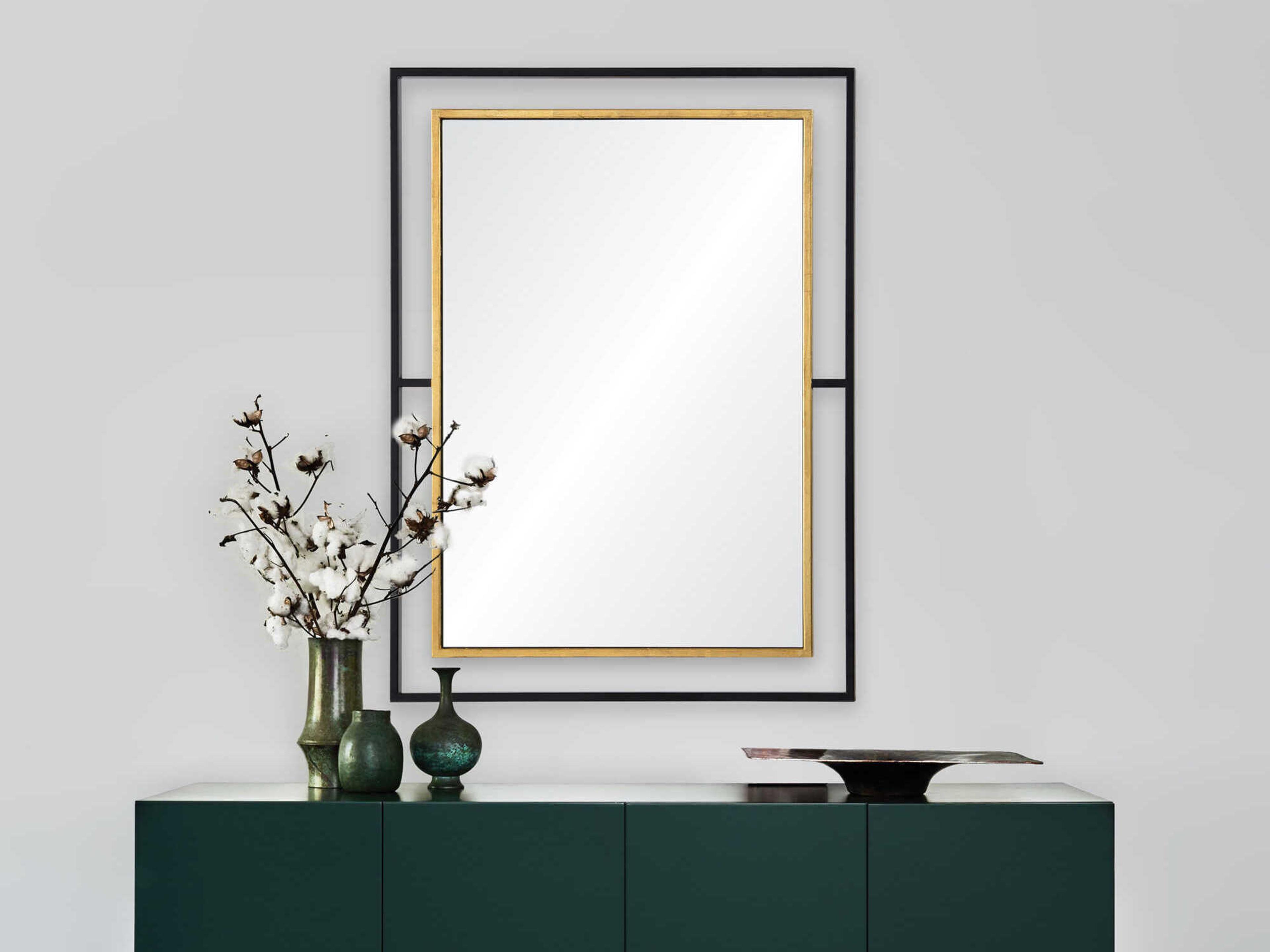 Renwil Gray Gold Leaf Rectangular Wall Mirror