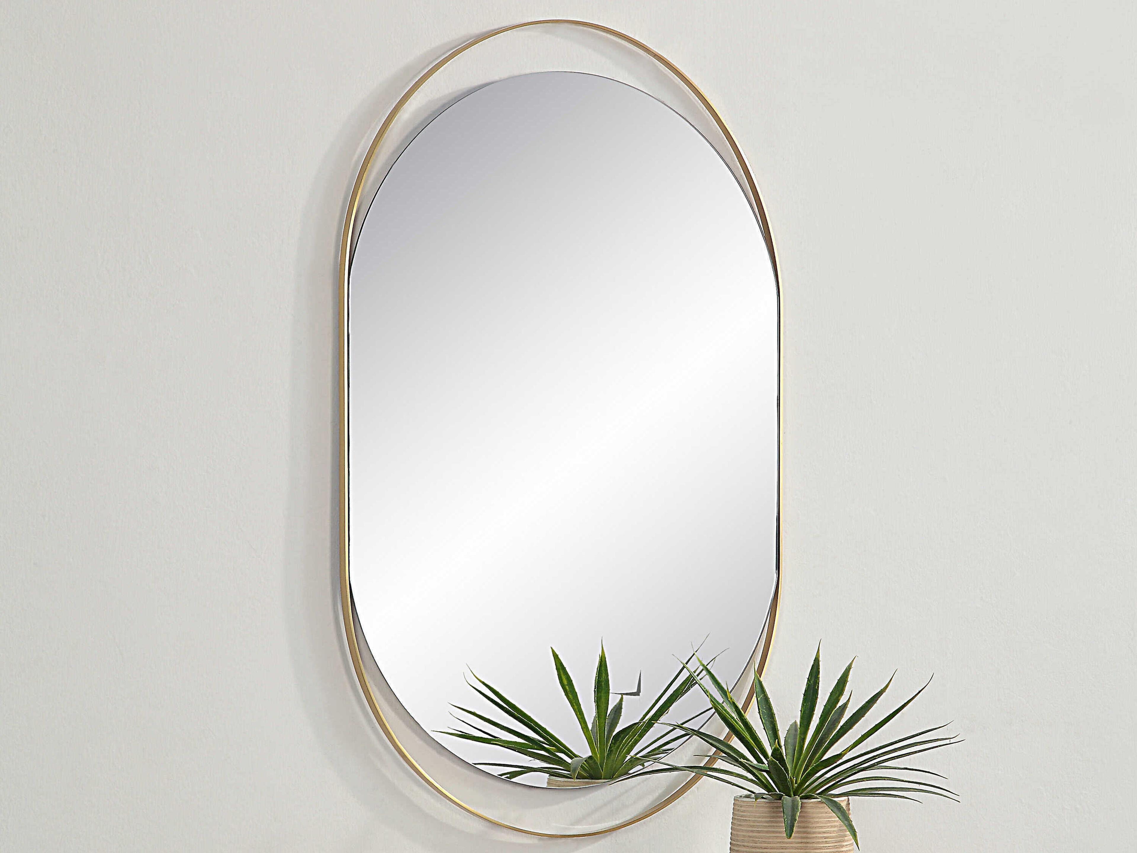 Renwil Ecru Satin Brass Oval Wall Mirror