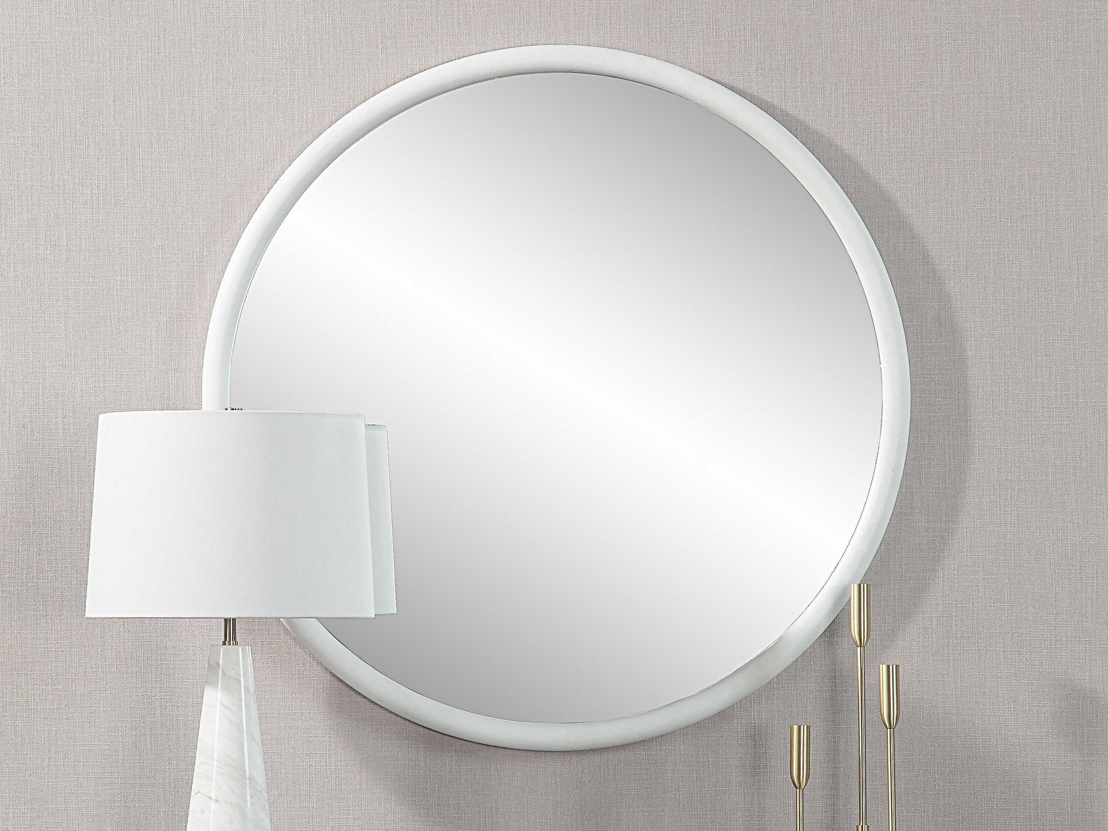 Renwil Porpoise Matte White Round Wall Mirror