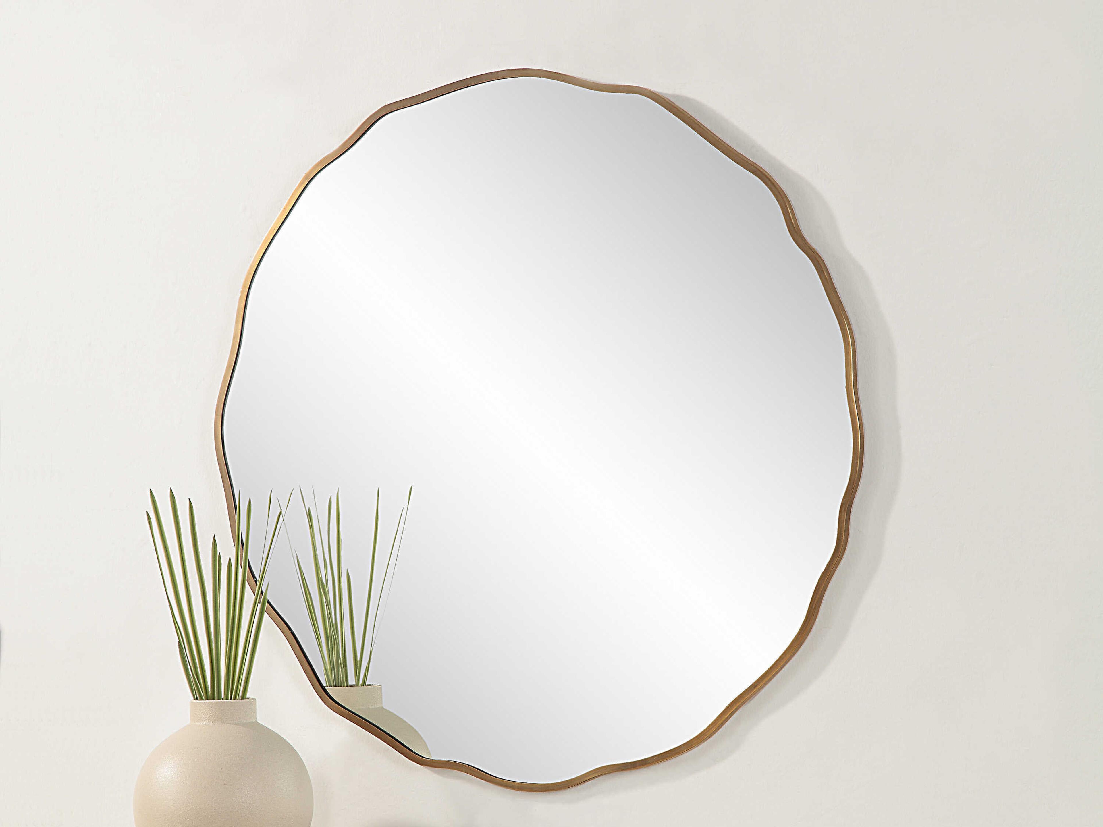 Renwil Bern Dark Antique Brushed Brass Round Wall Mirror