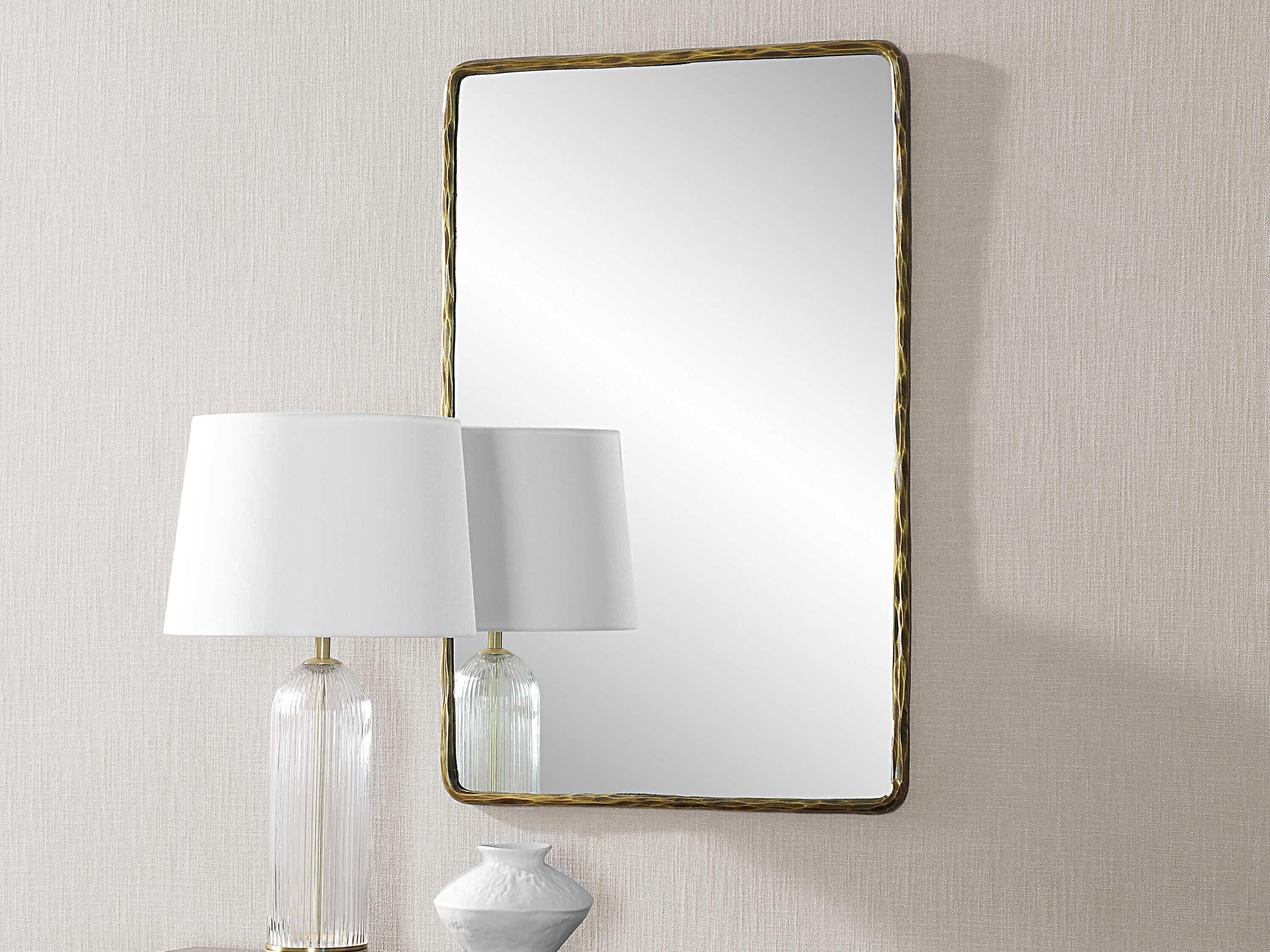 Renwil Ivory Dark Antique Brushed Brass Rectangular Wall Mirror