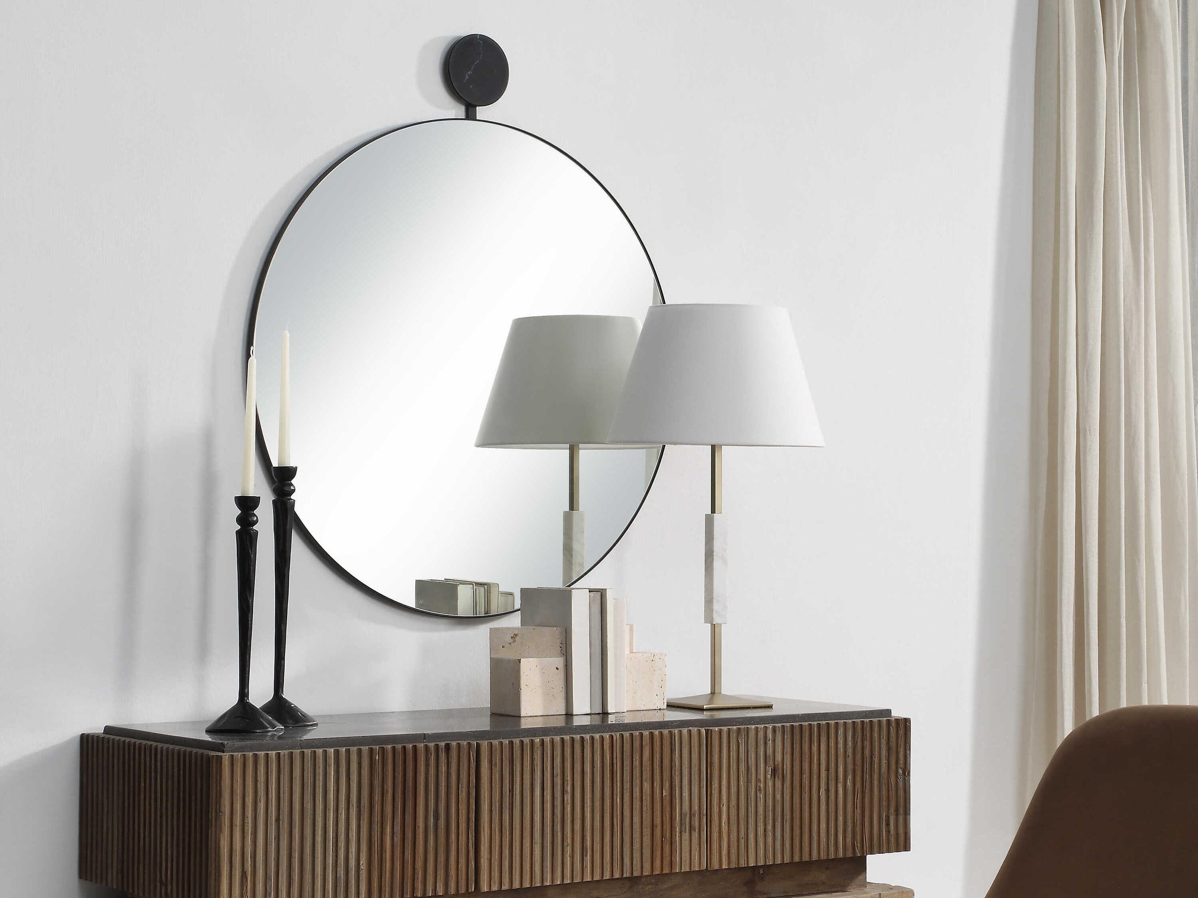 Renwil Adamas Matte Black Round Wall Mirror