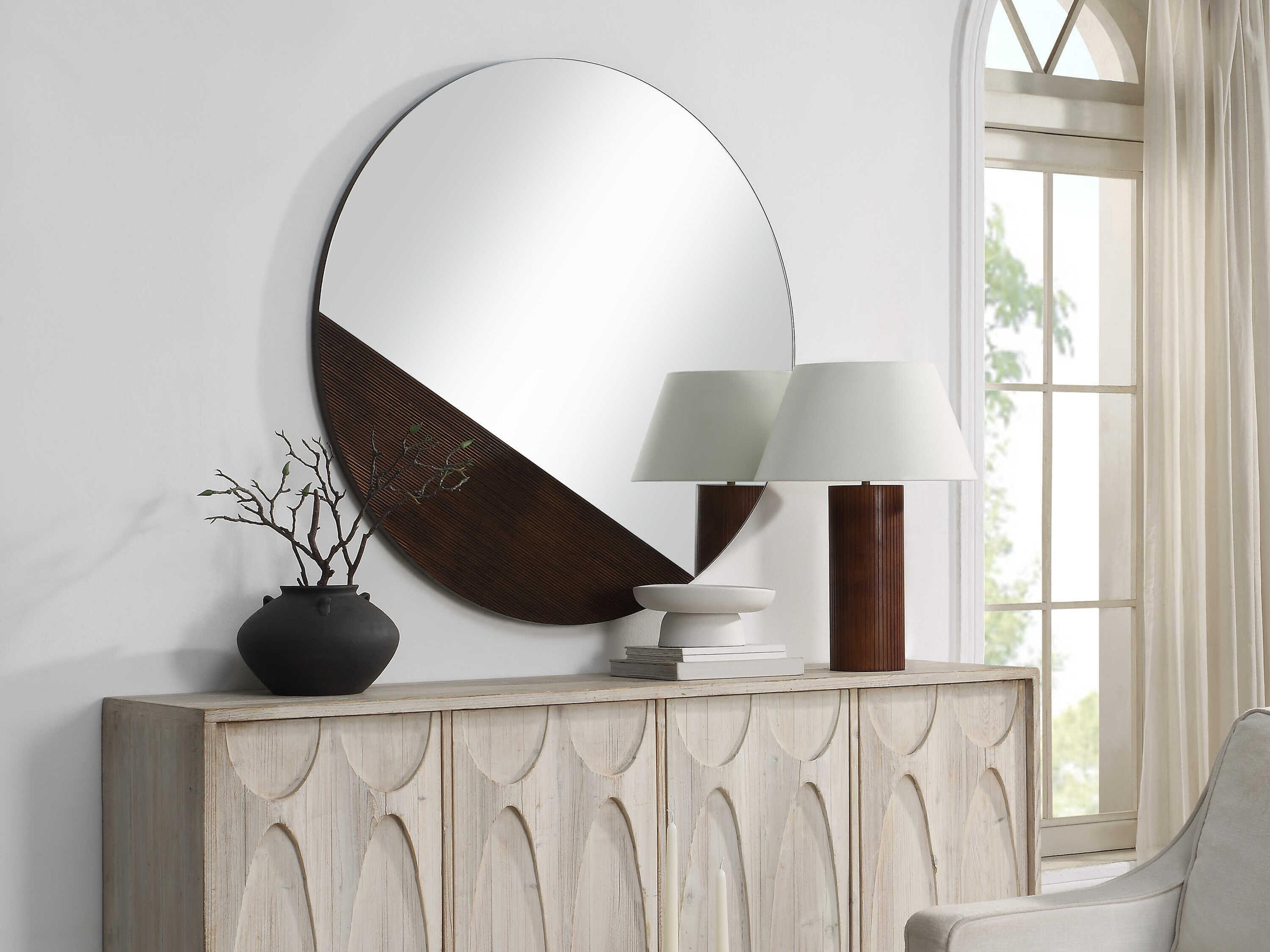 Renwil Ronda Walnut Round Wall Mirror