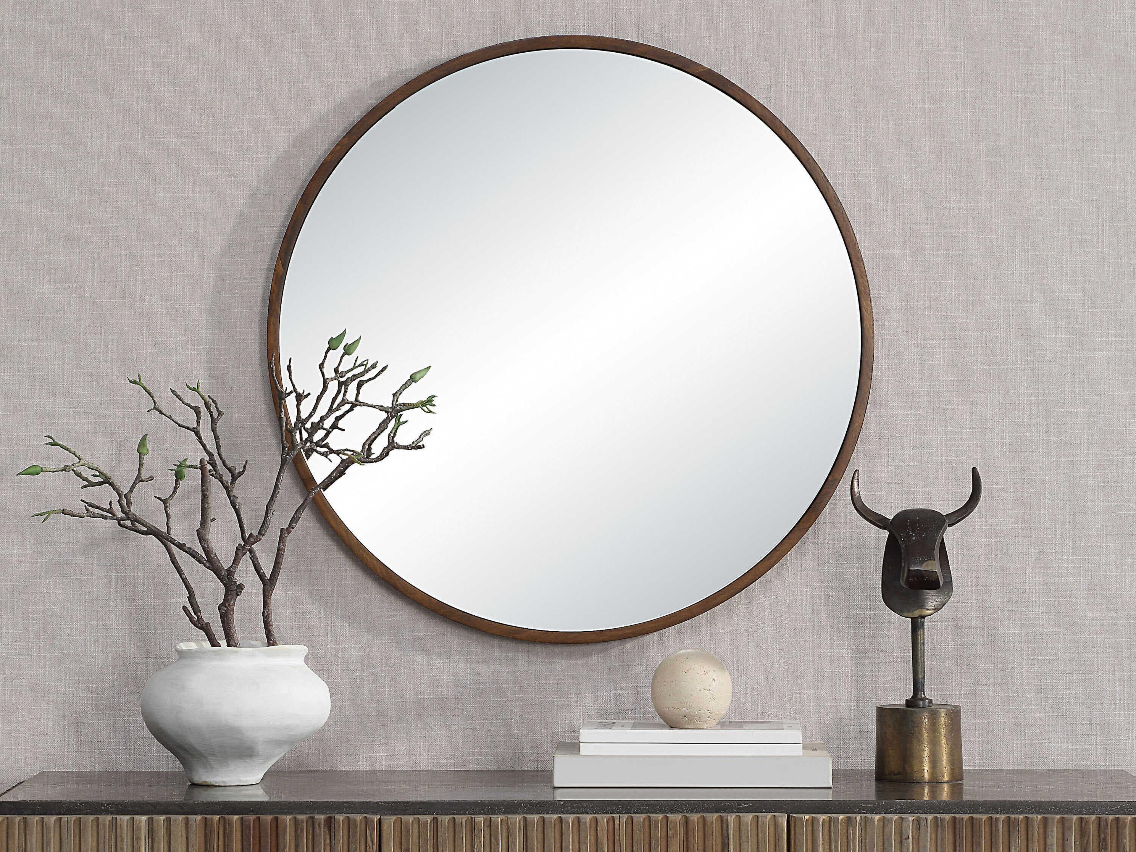 Renwil Modi Walnut Round Wall Mirror