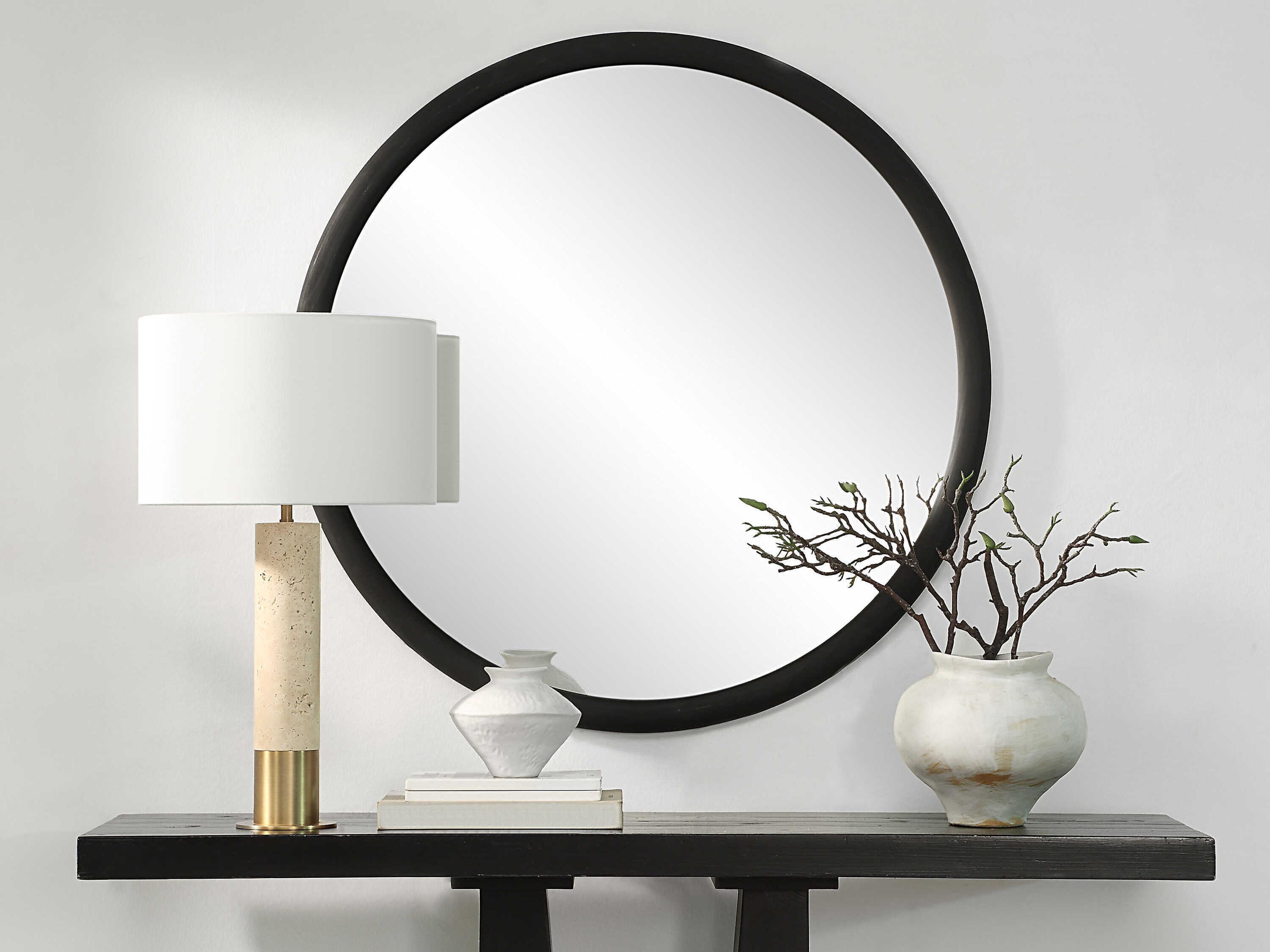 Renwil Olica Matte Black Round Wall Mirror