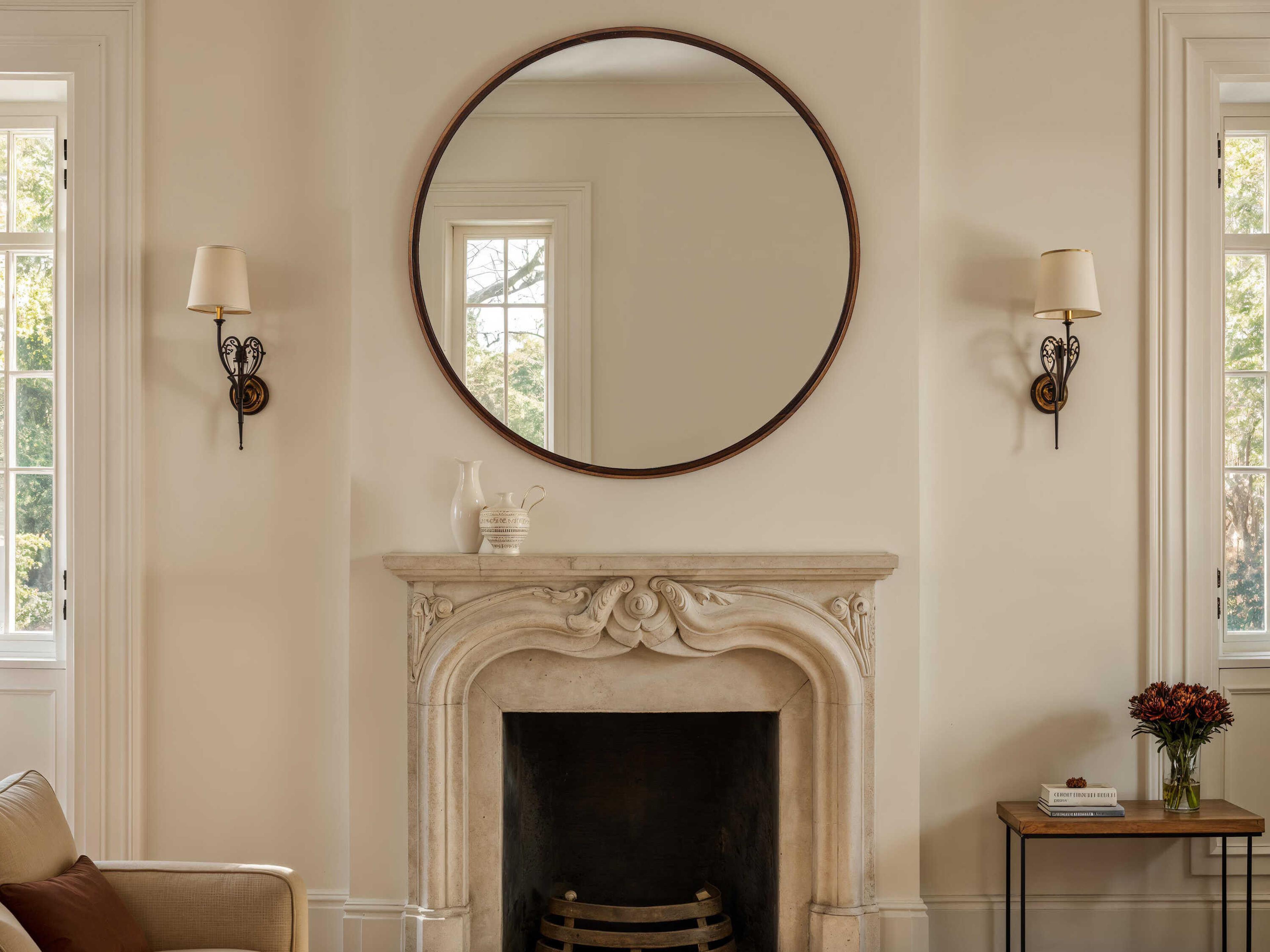 Renwil Cabiria Walnut Round Wall Mirror