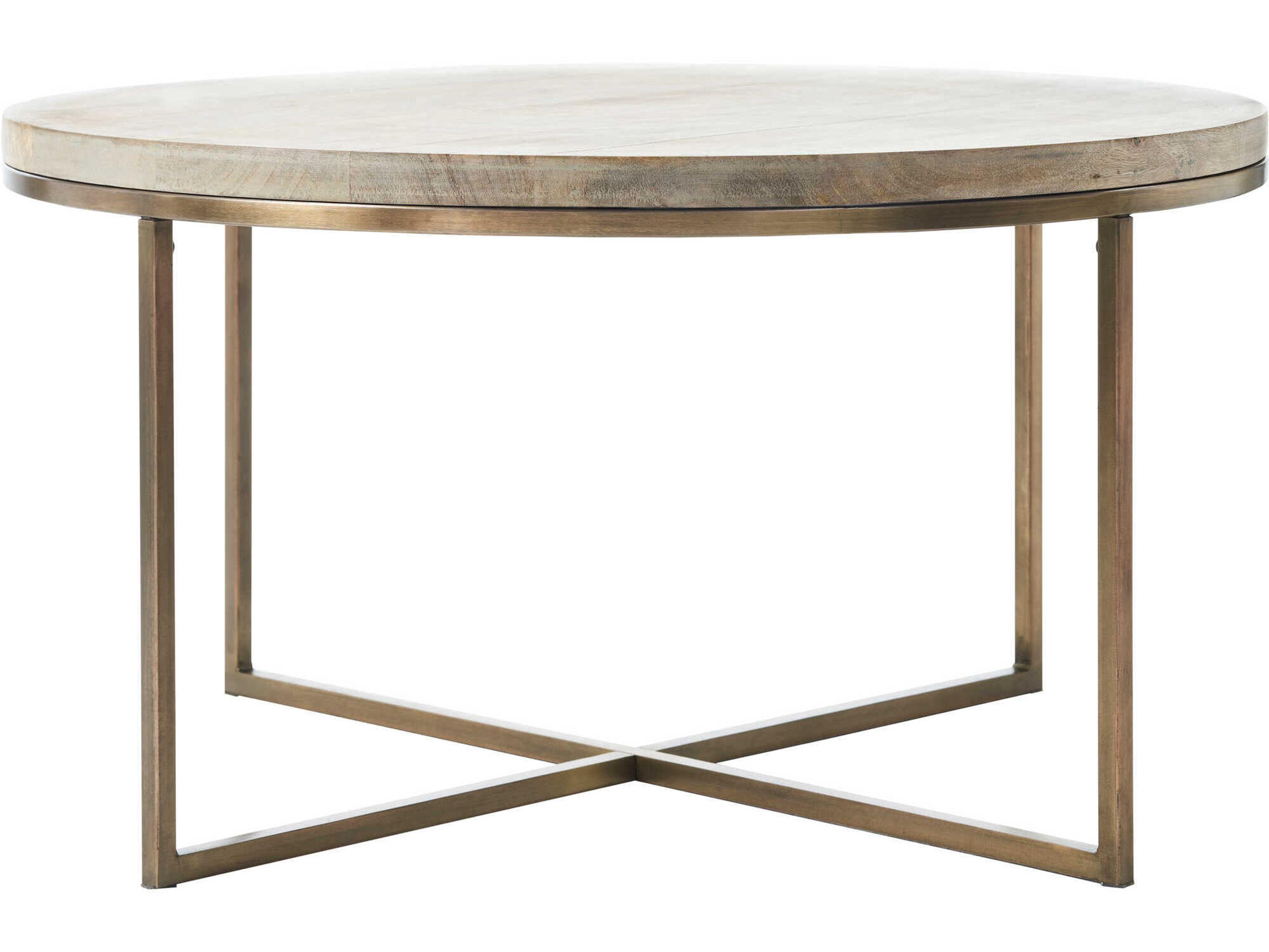 Renwil Liana Round Wood Antique Brass Coffee Table