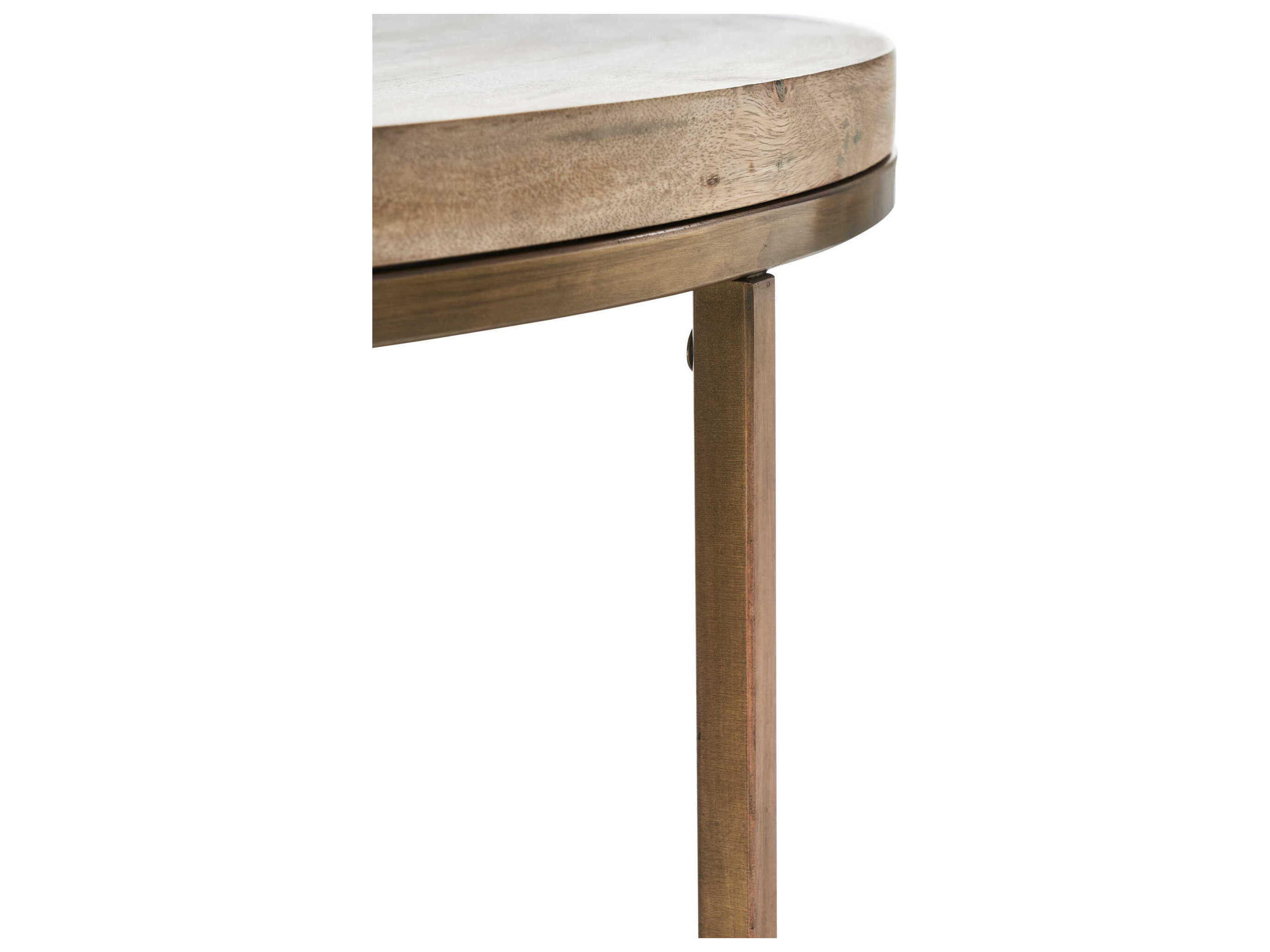 Renwil Liana Round Wood Antique Brass Coffee Table