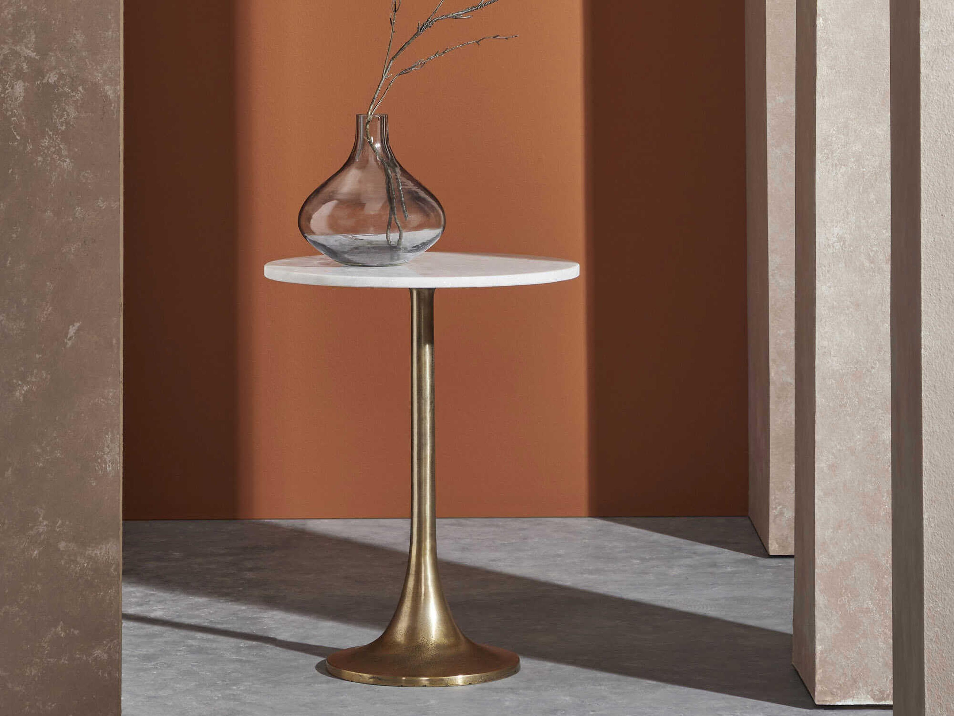 Renwil Amalya Round Marble Antique Brass End Table
