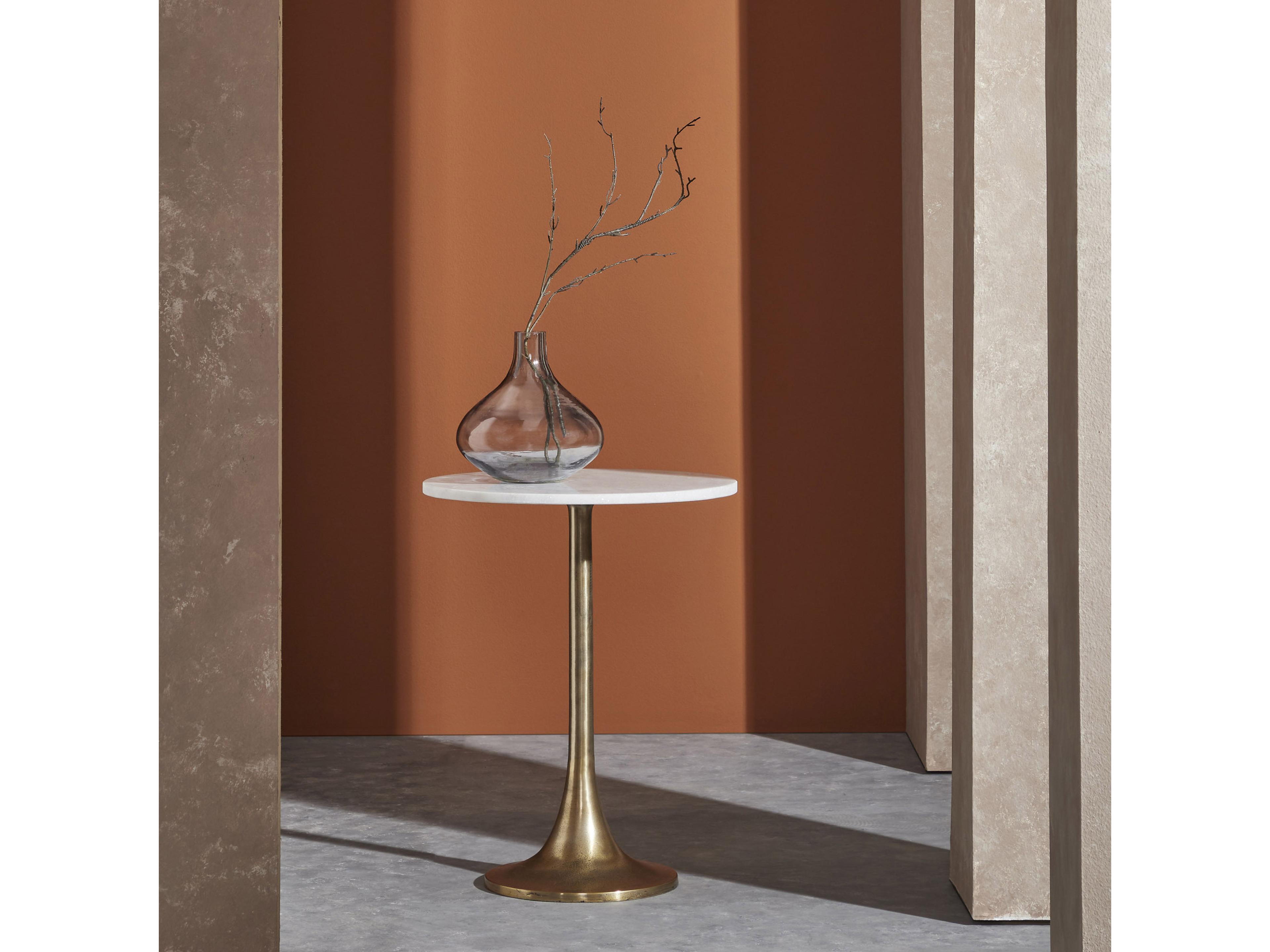 Renwil Amalya Round Marble Antique Brass End Table