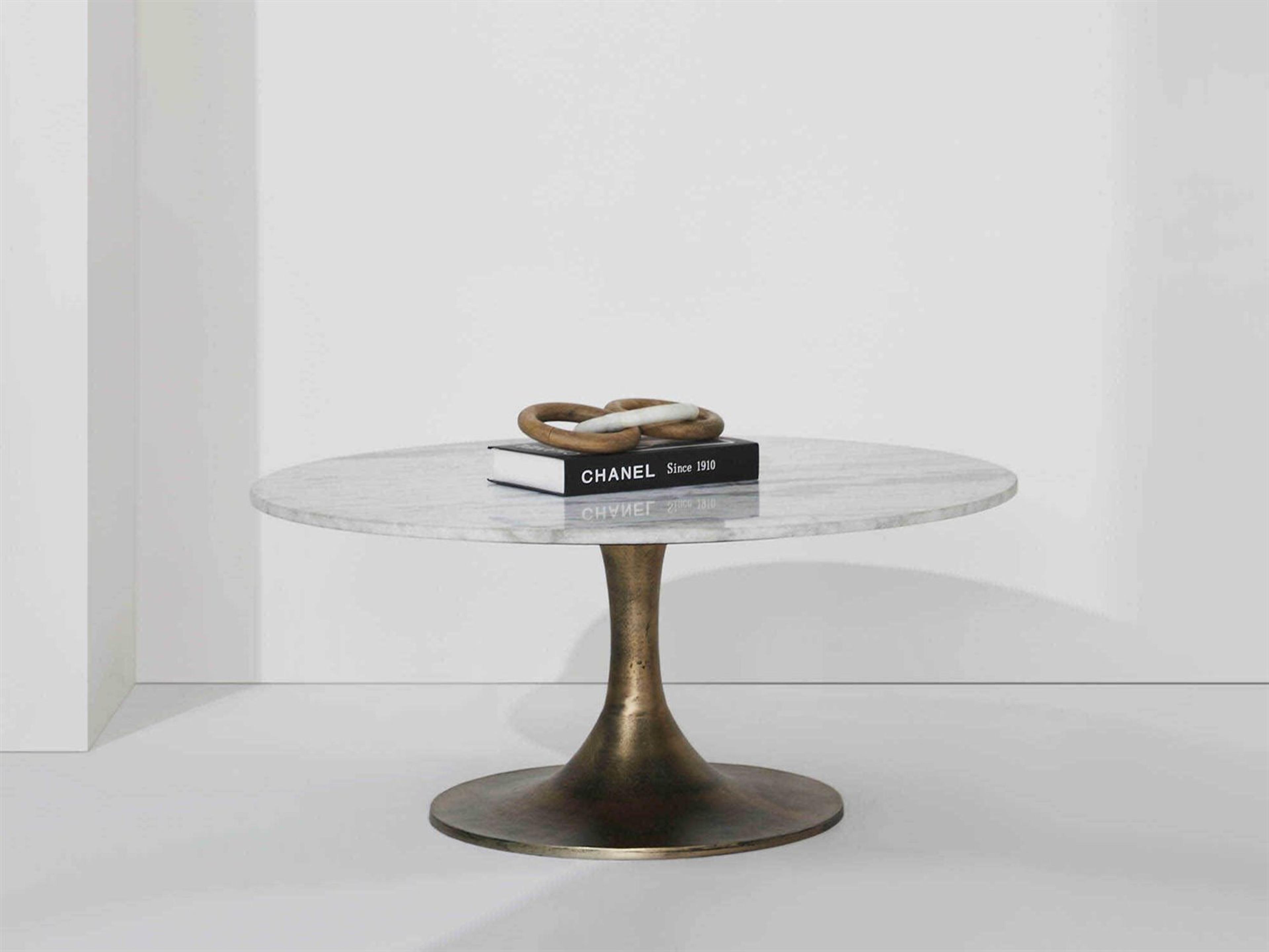 Renwil Lovisa Round Marble Antique Brass Coffee Table