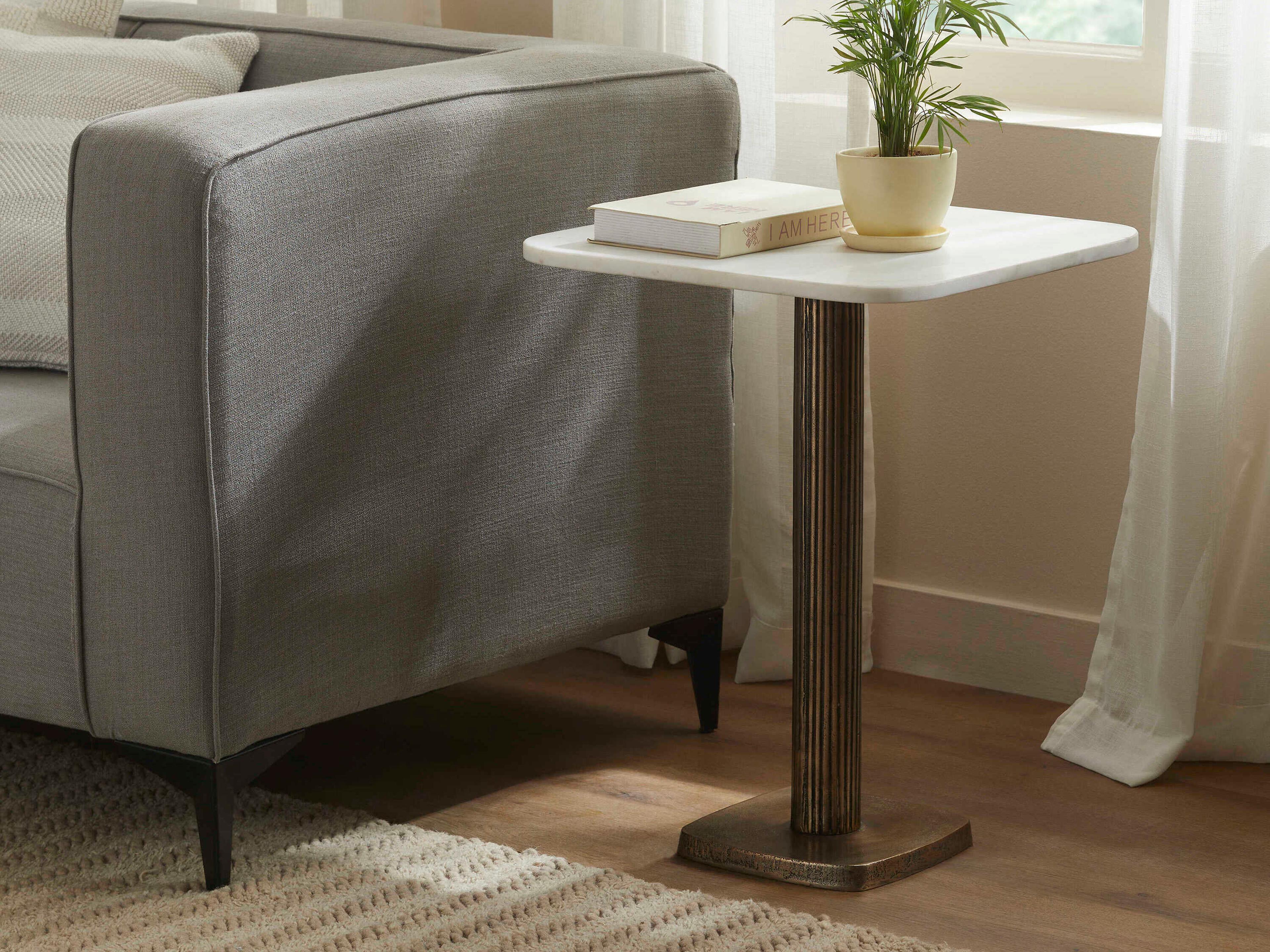 Renwil Allard Square Marble Antique Brass End Table