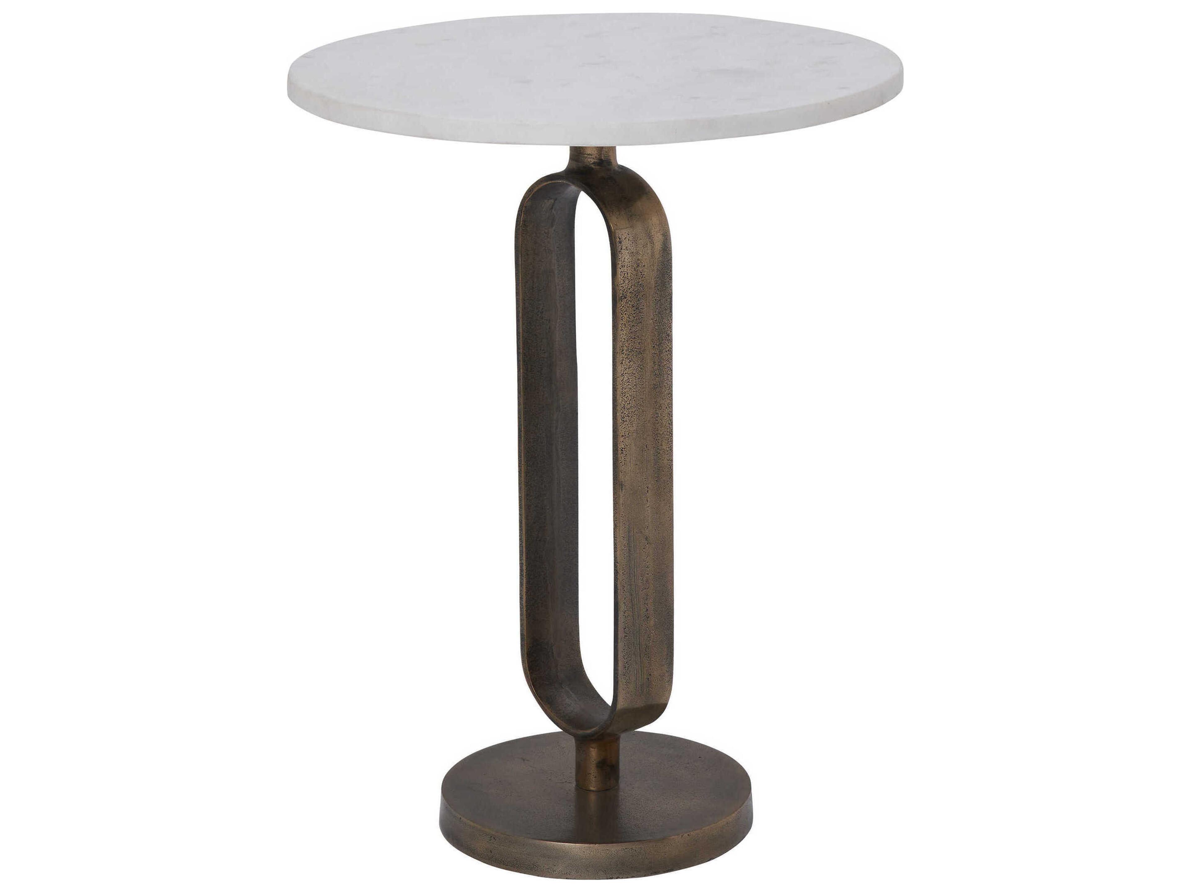 Renwil Irene Round Marble Antique Brass End Table