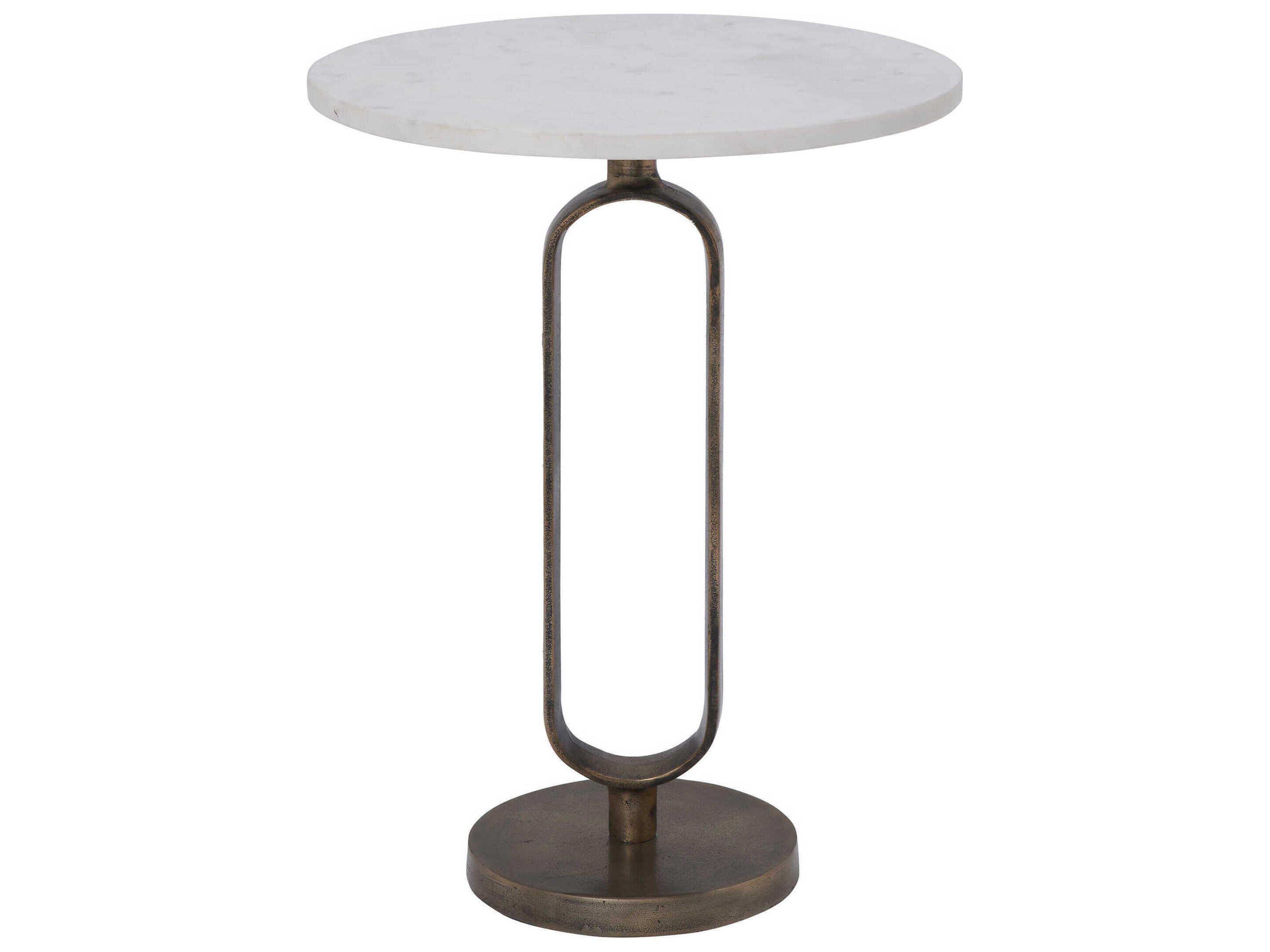 Renwil Irene Round Marble Antique Brass End Table