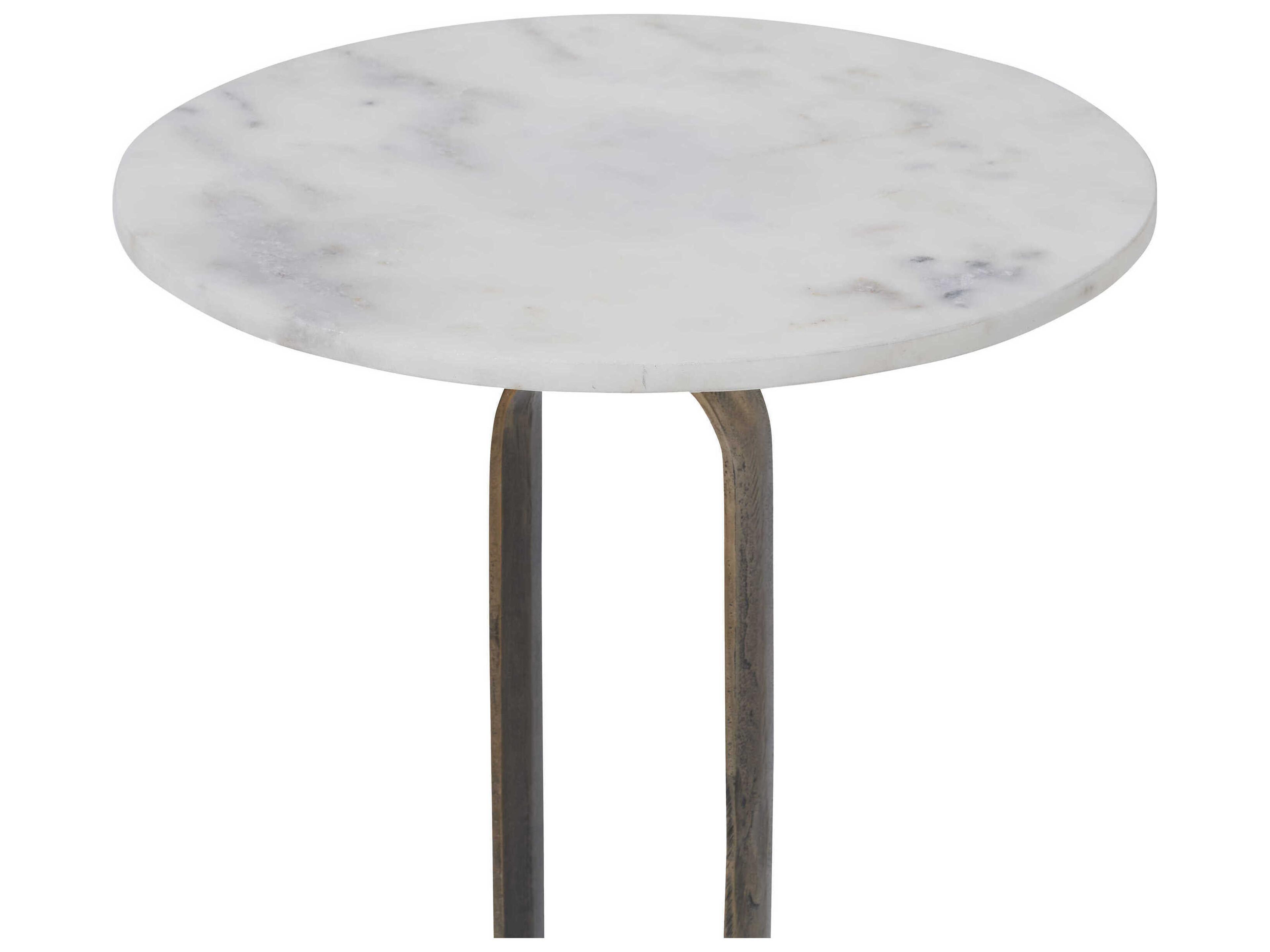 Renwil Irene Round Marble Antique Brass End Table