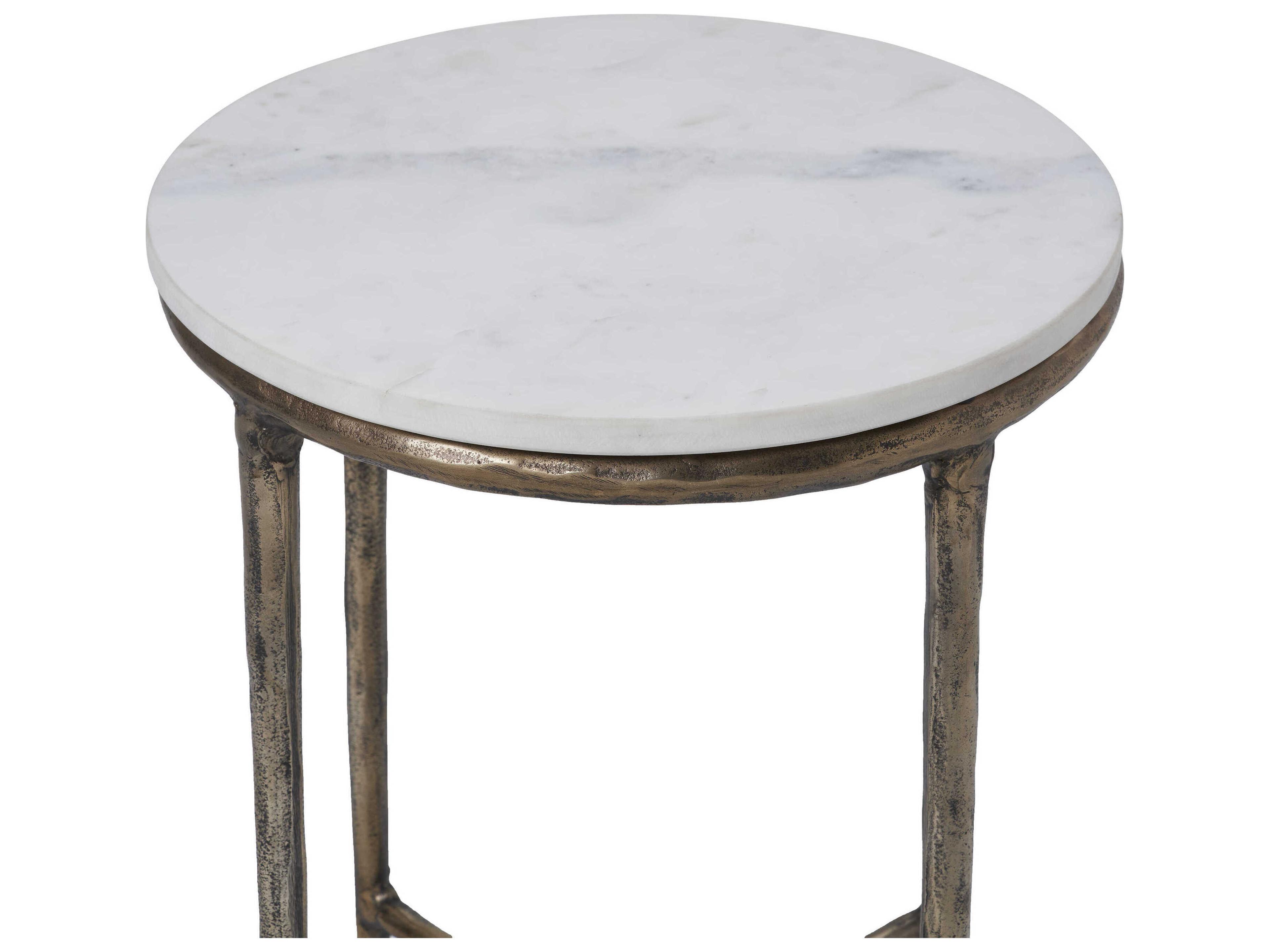 Renwil Pearson Round Marble Antique Brass End Table
