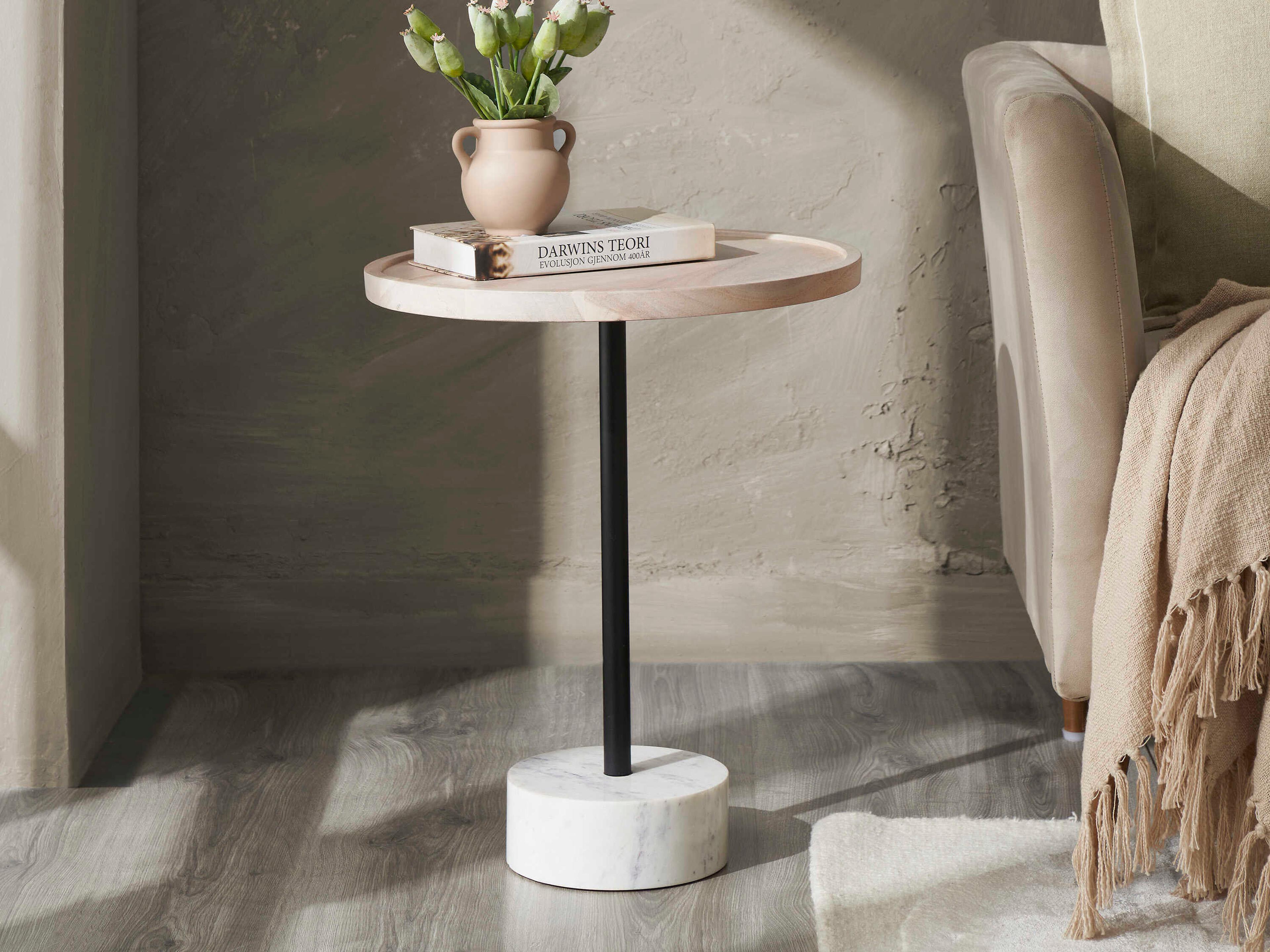 Renwil Antares Round Wood Whitewash End Table