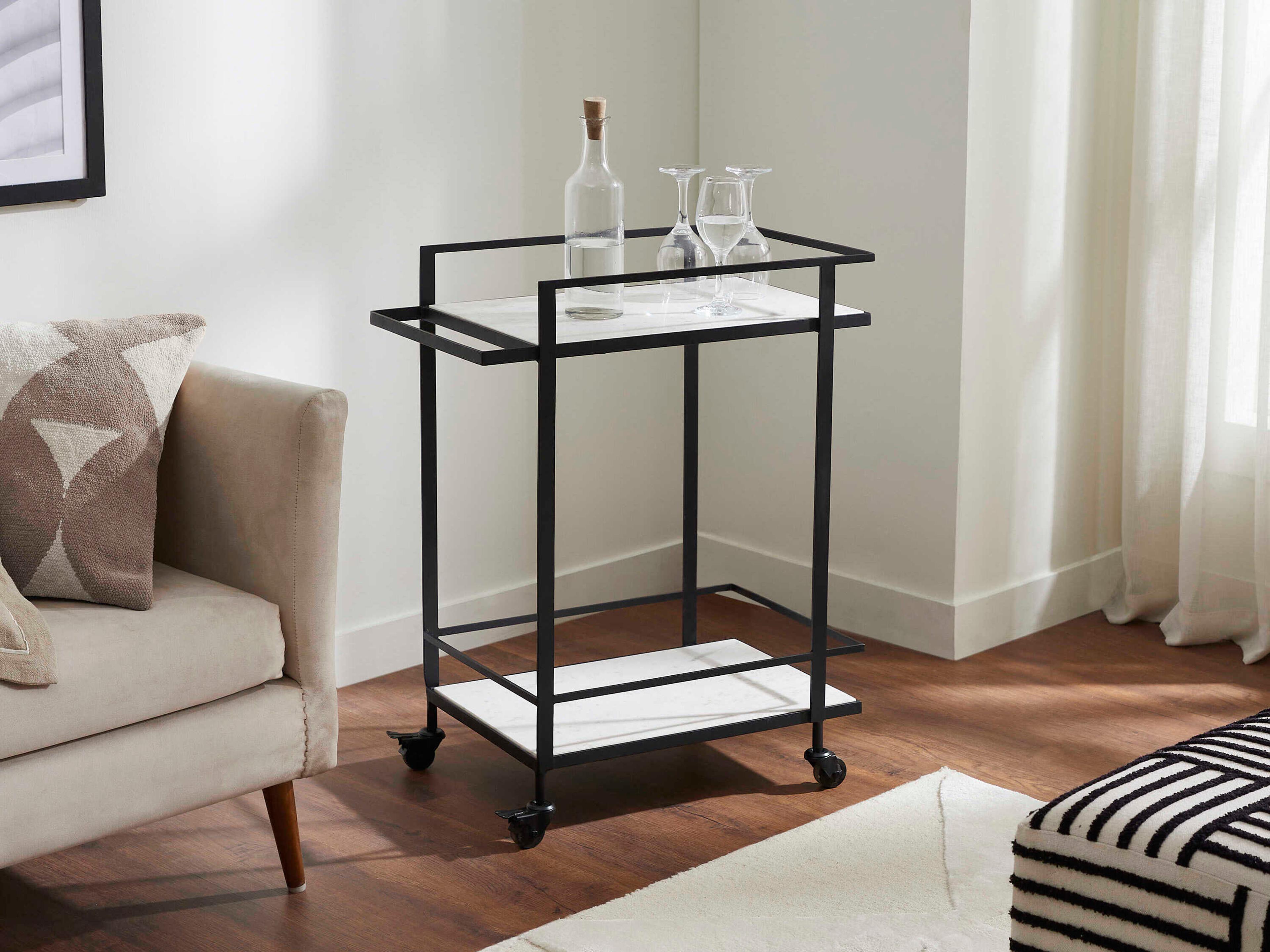 Renwil Marble Matte Black Colton Bar Cart