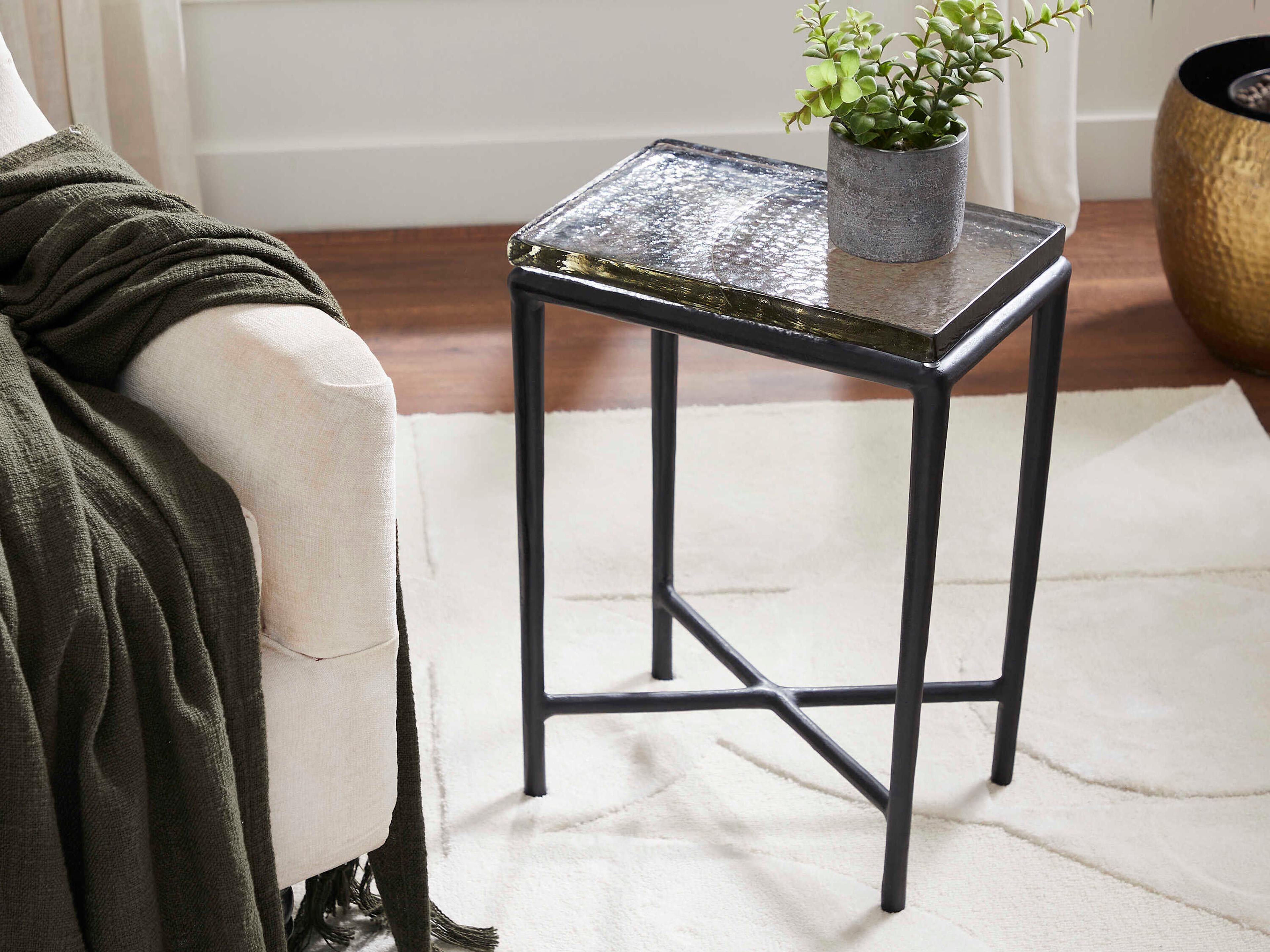 Renwil Aria Rectangular Glass Black End Table