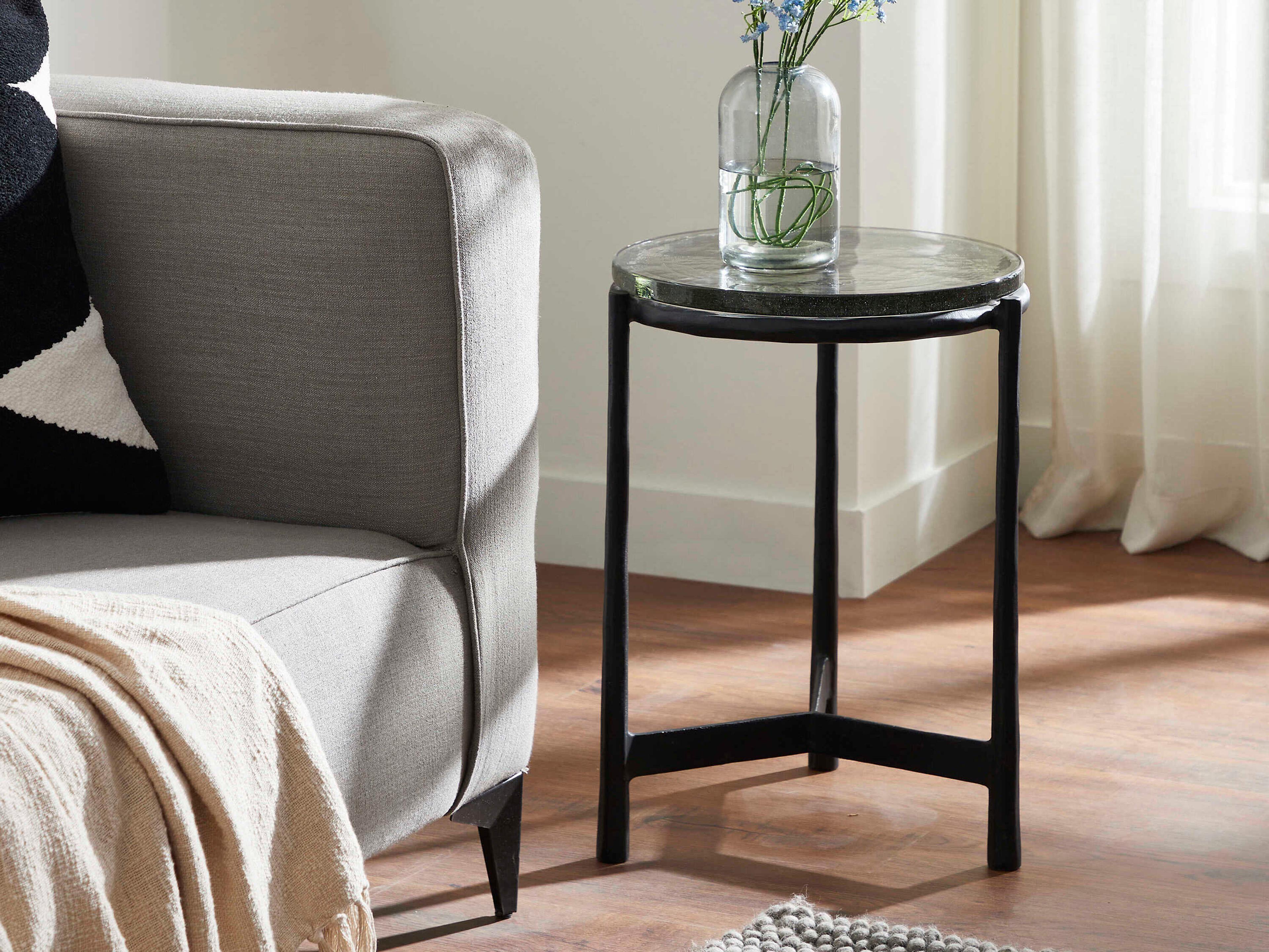 Renwil Avila Round Glass Black End Table